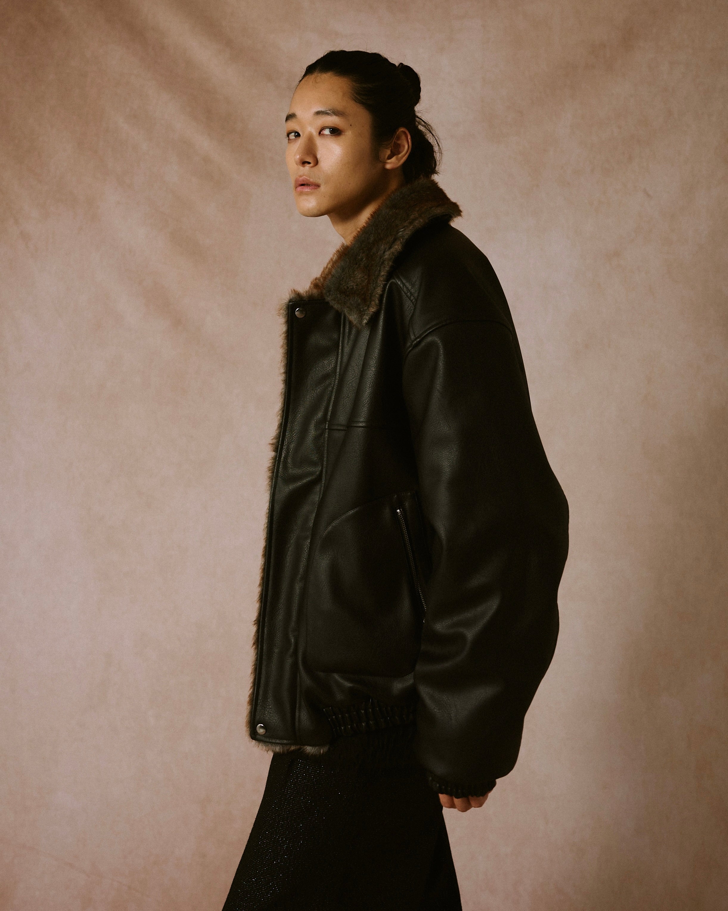 leather/fur faux reversible flight jacket(発送予定：2025年11