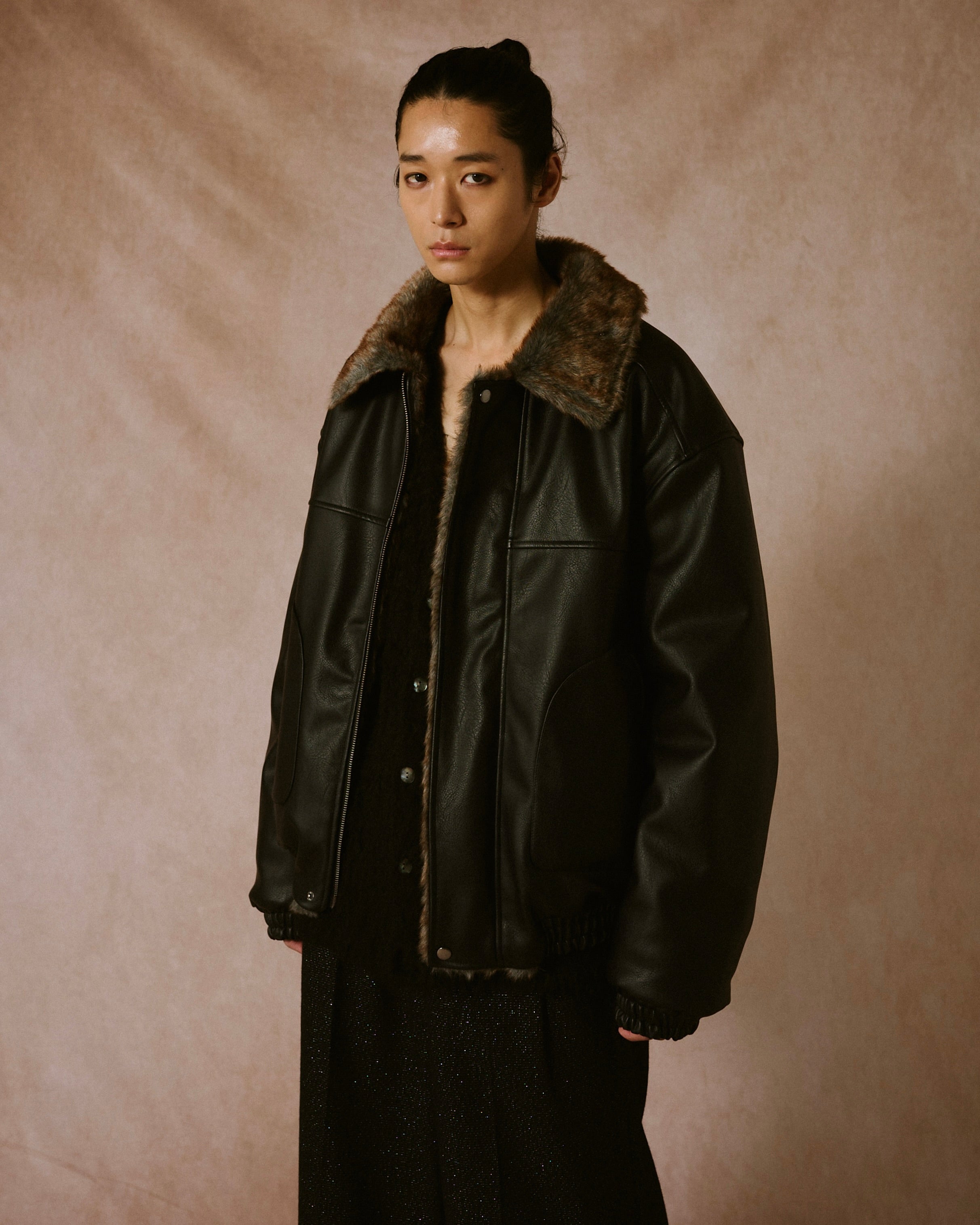 leather/fur faux reversible flight jacket – CAMPHOR WOOD