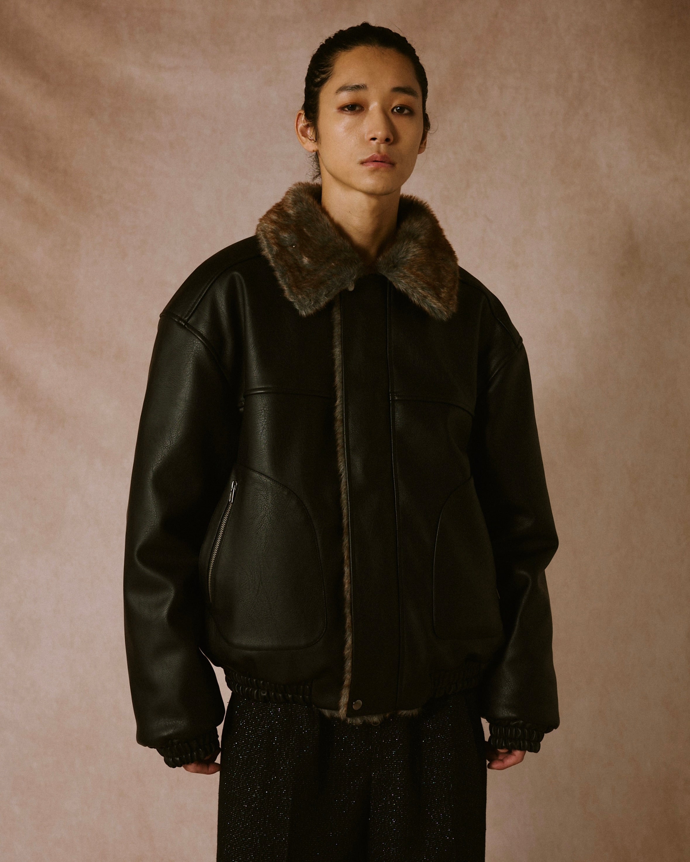 leather/fur faux reversible flight jacket(発送予定：2025年11
