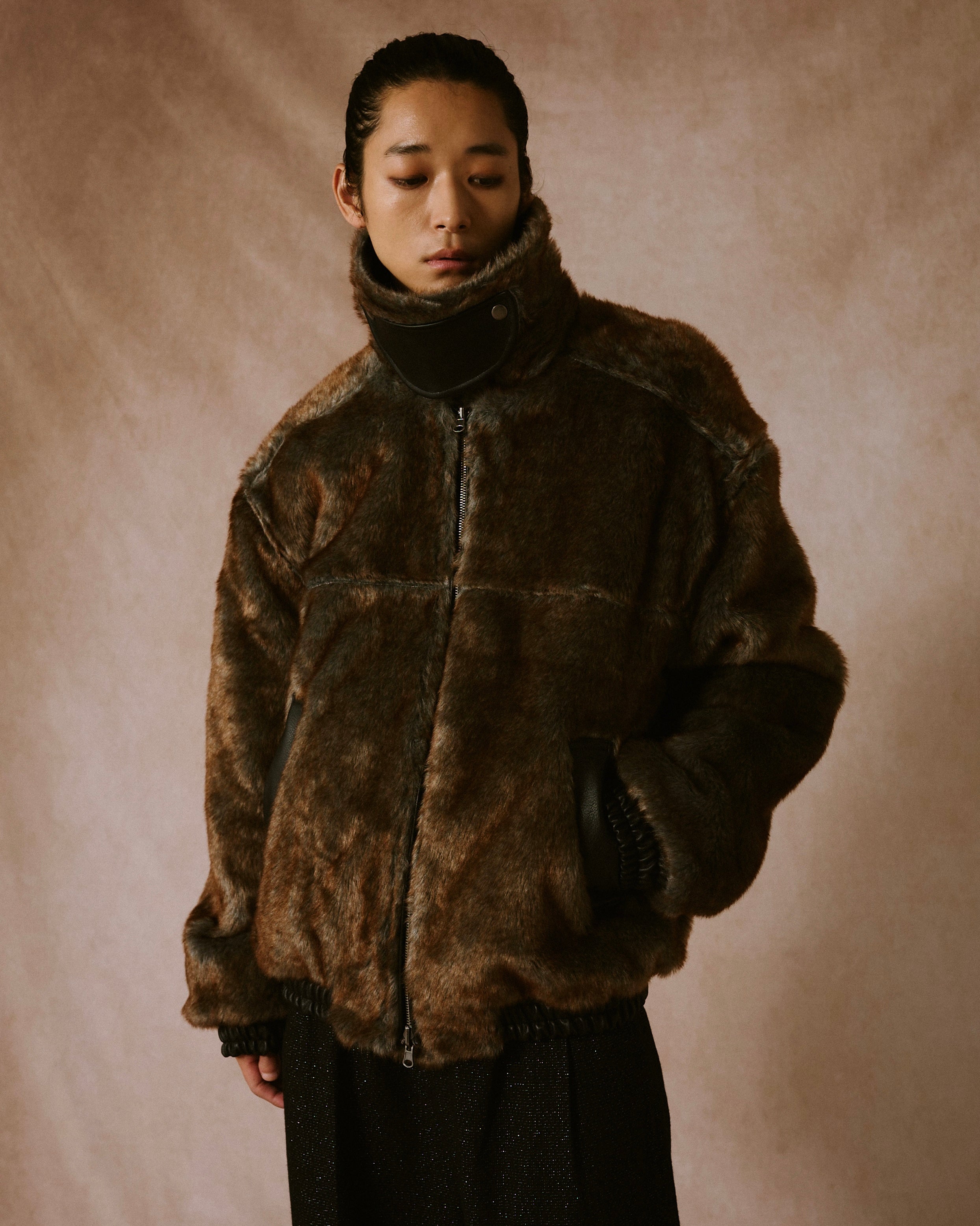 &enswer Camphor wood フェイクレザージャケット leather/fur faux reversible flight jacket / フェイクレザー