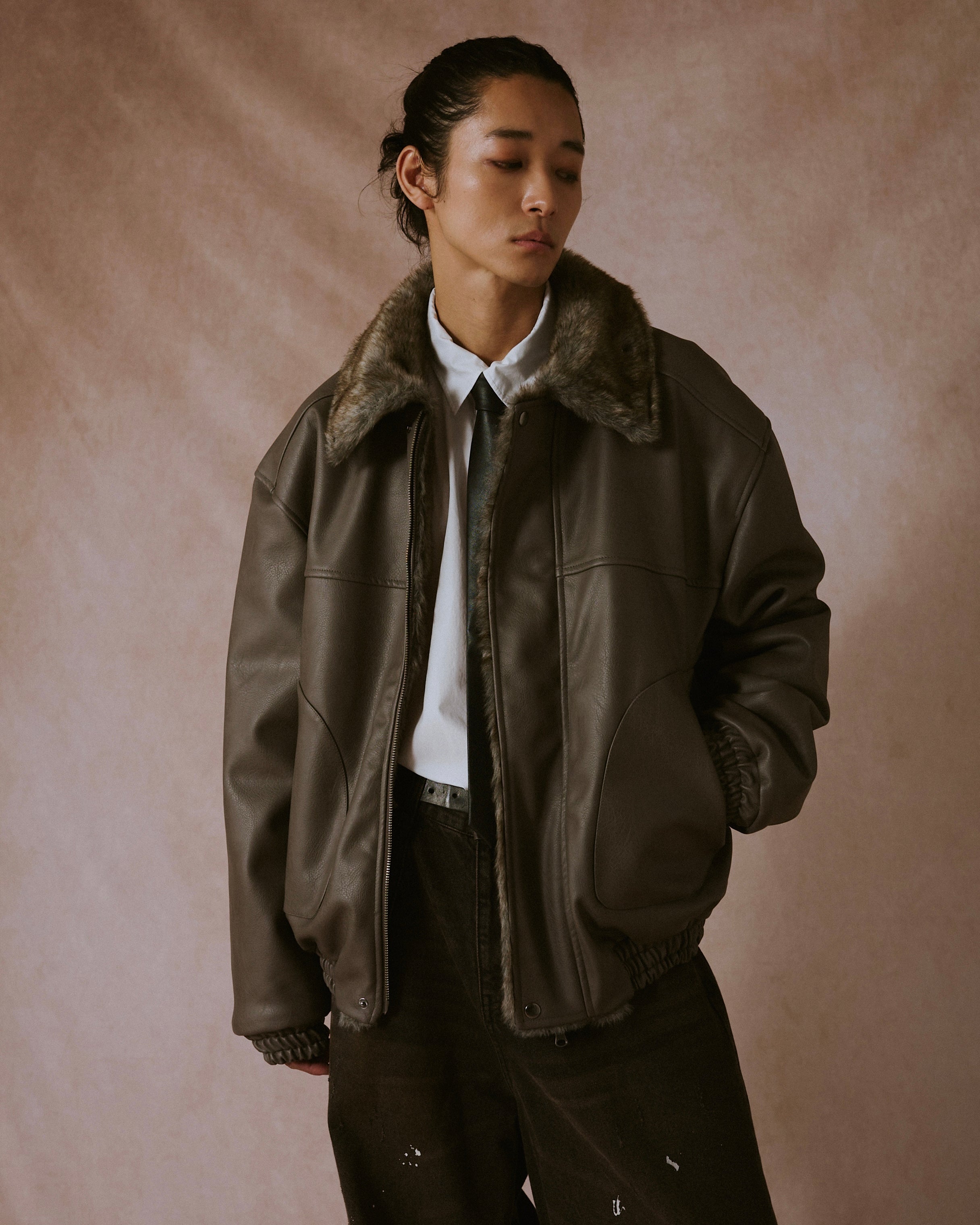 leather/fur faux reversible flight jacket – CAMPHOR WOOD