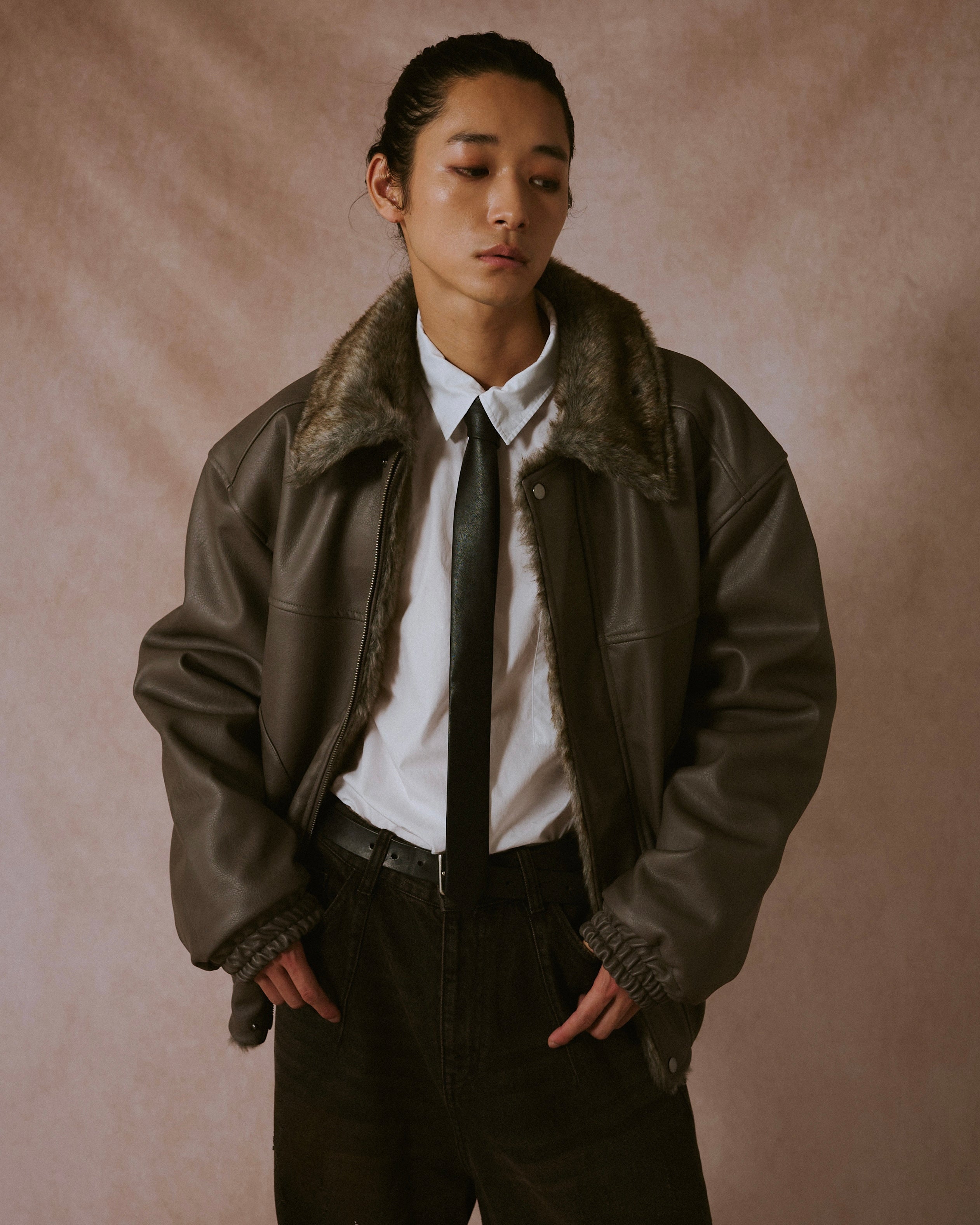 leather/fur faux reversible flight jacket – CAMPHOR WOOD