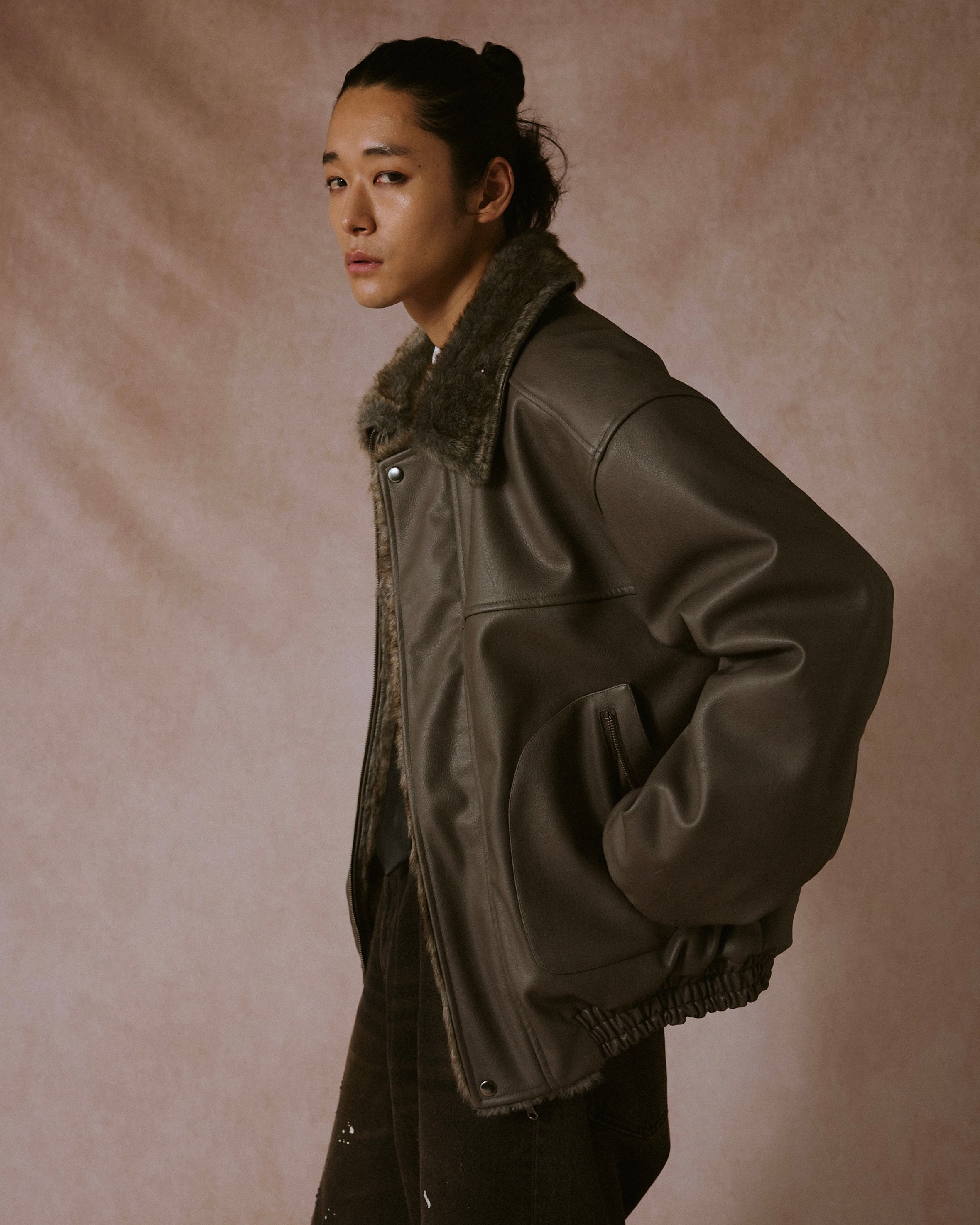 leather/fur faux reversible flight jacket – CAMPHOR WOOD