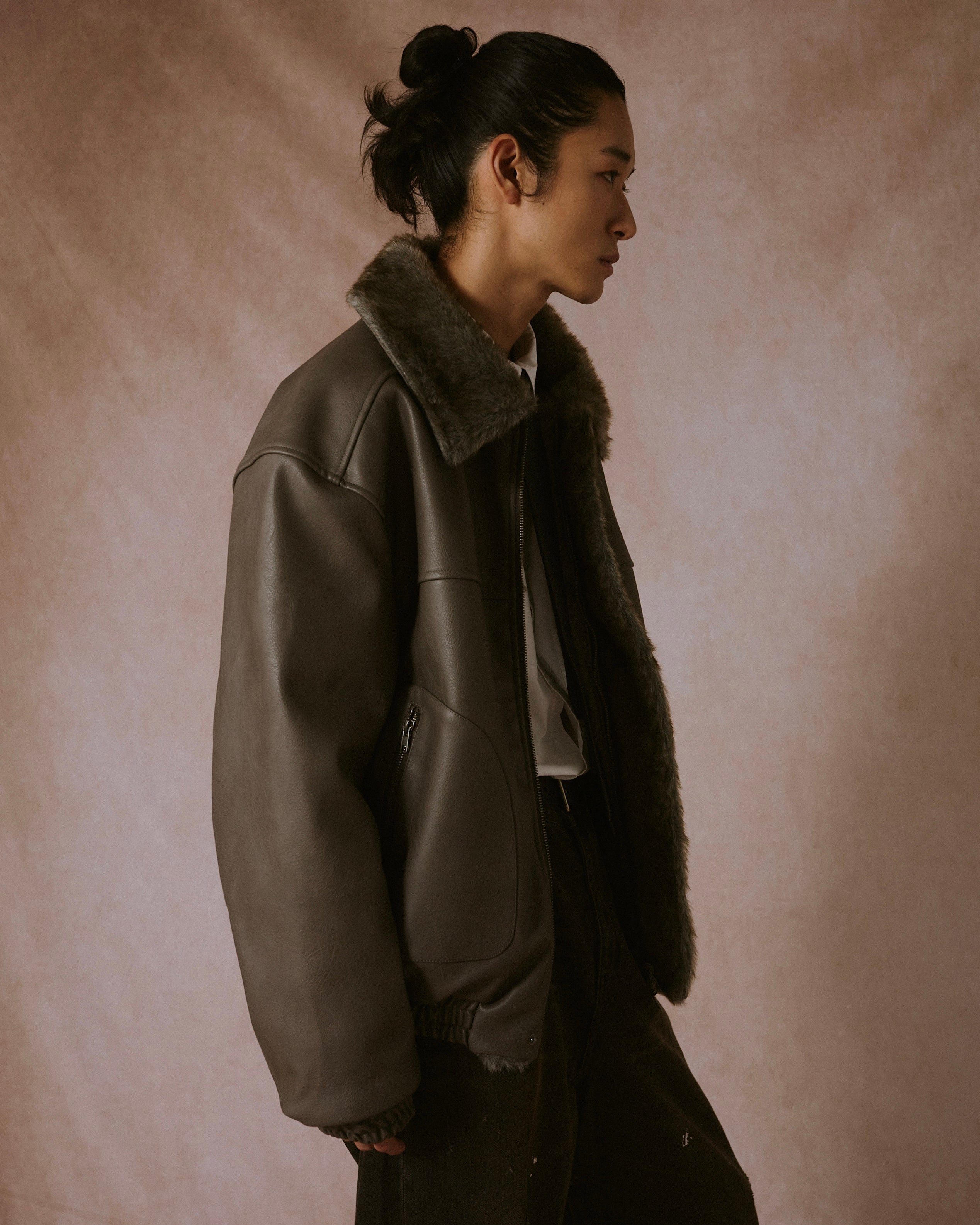 leather/fur faux reversible flight jacket(発送予定：2025年11
