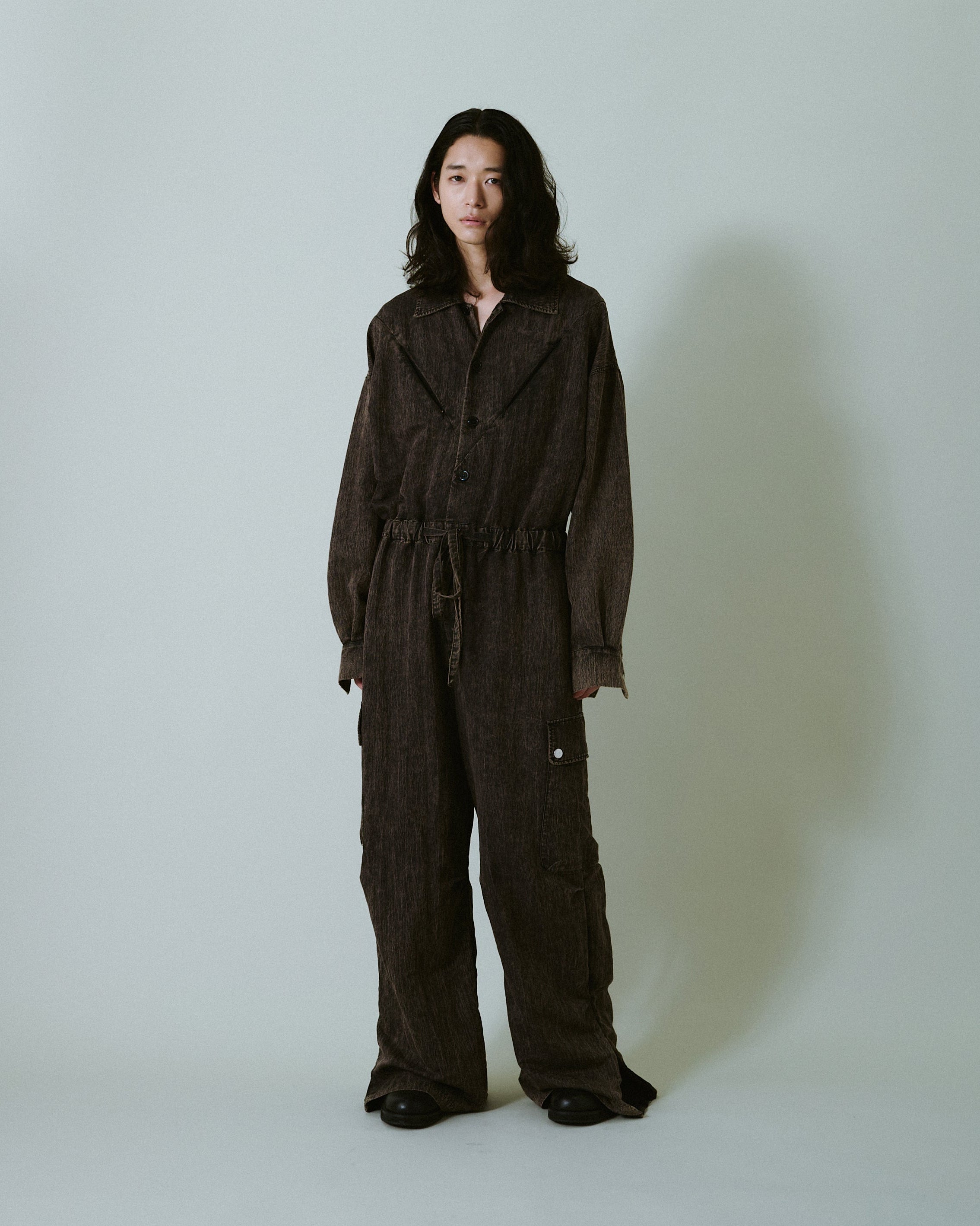 SNOW-WASH FADED RAYON NYLON L/S JUMP SUITS – CAMPHOR WOOD