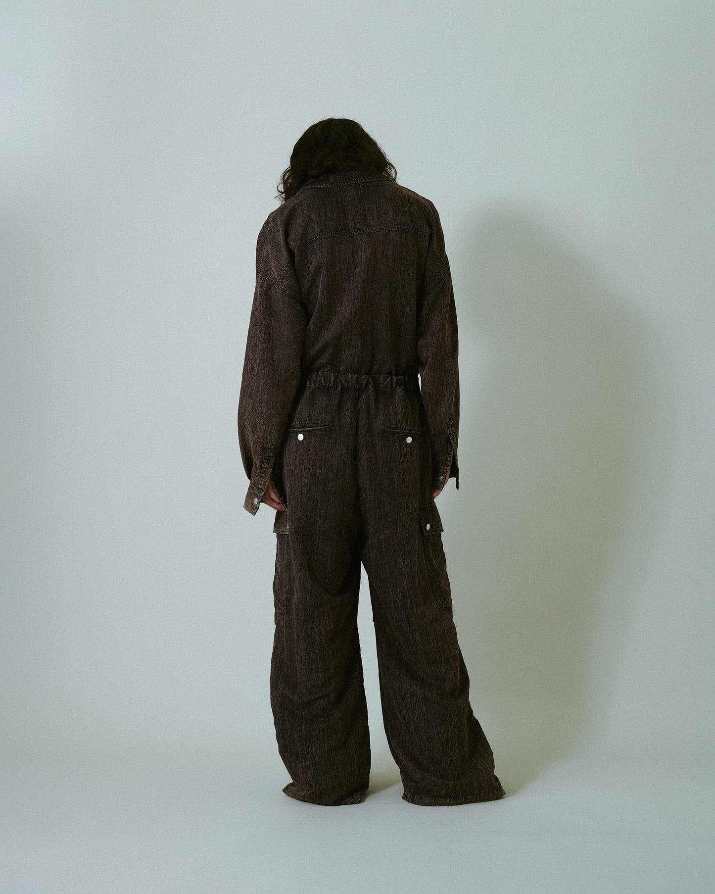 snow-wash faded rayon nylon l/s jump suit