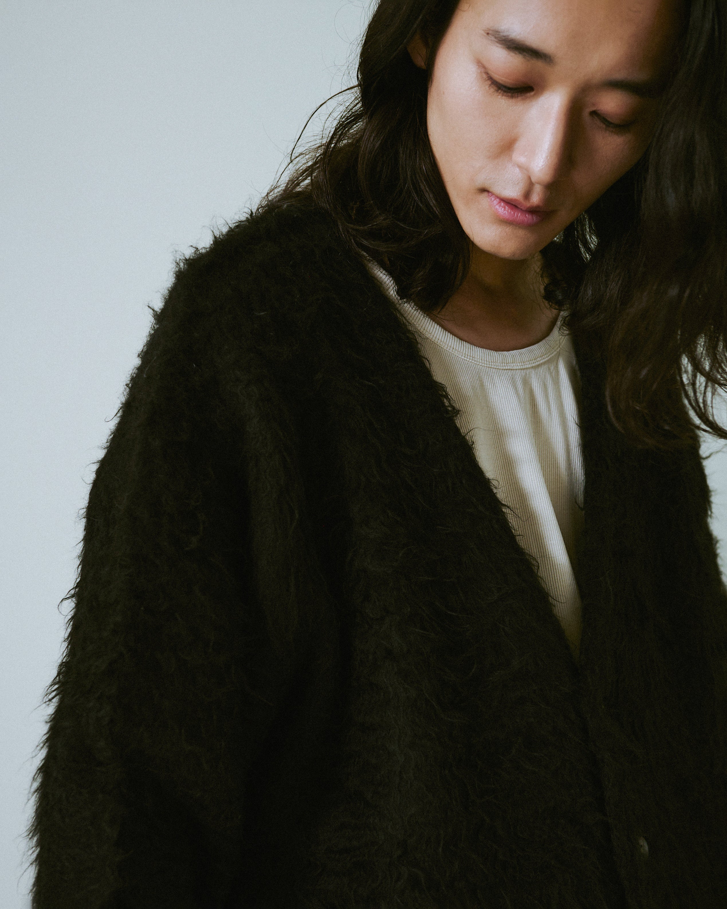 MOHAIR TOUCH SUPER SHAGGY CARDIGAN – CAMPHOR WOOD - OFFICIAL