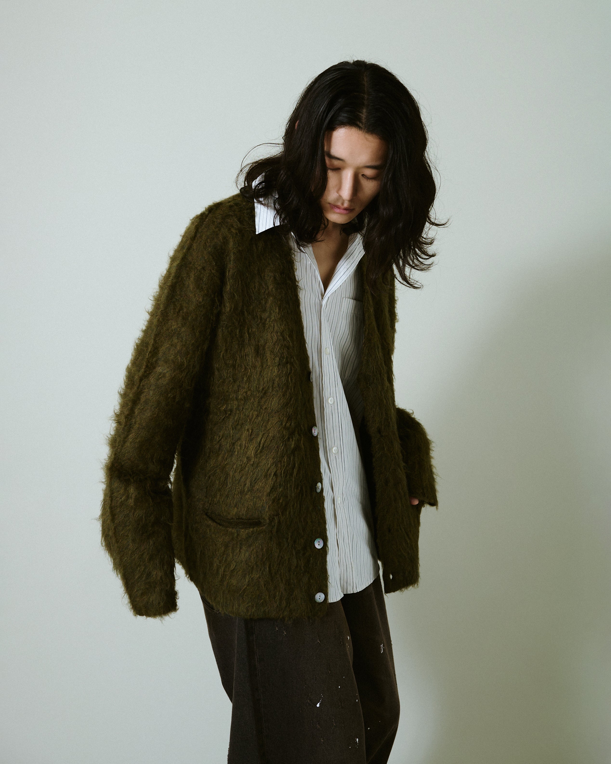 Camphor Wood モヘアタッチスーパーシャギーカーディガン MOHAIR TOUCH SUPER SHAGGY CARDIGAN – CAMPHOR WOOD - OFFICIAL