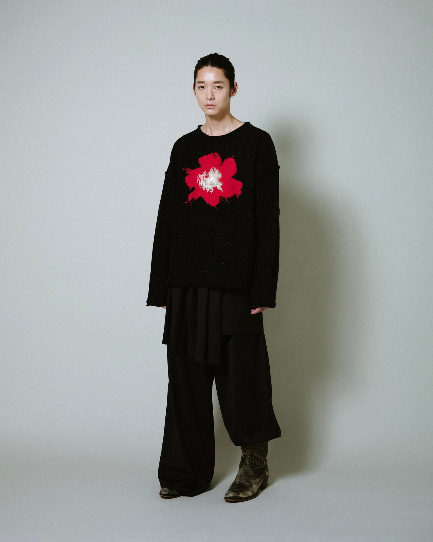 inside out flower motif nep sweater