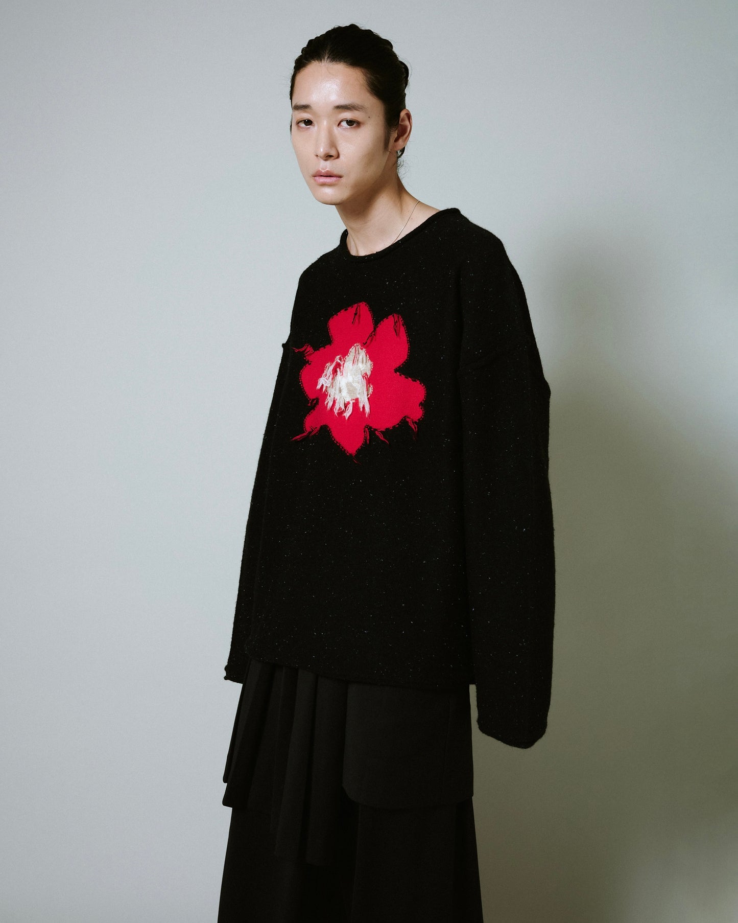 inside out flower motif nep sweater