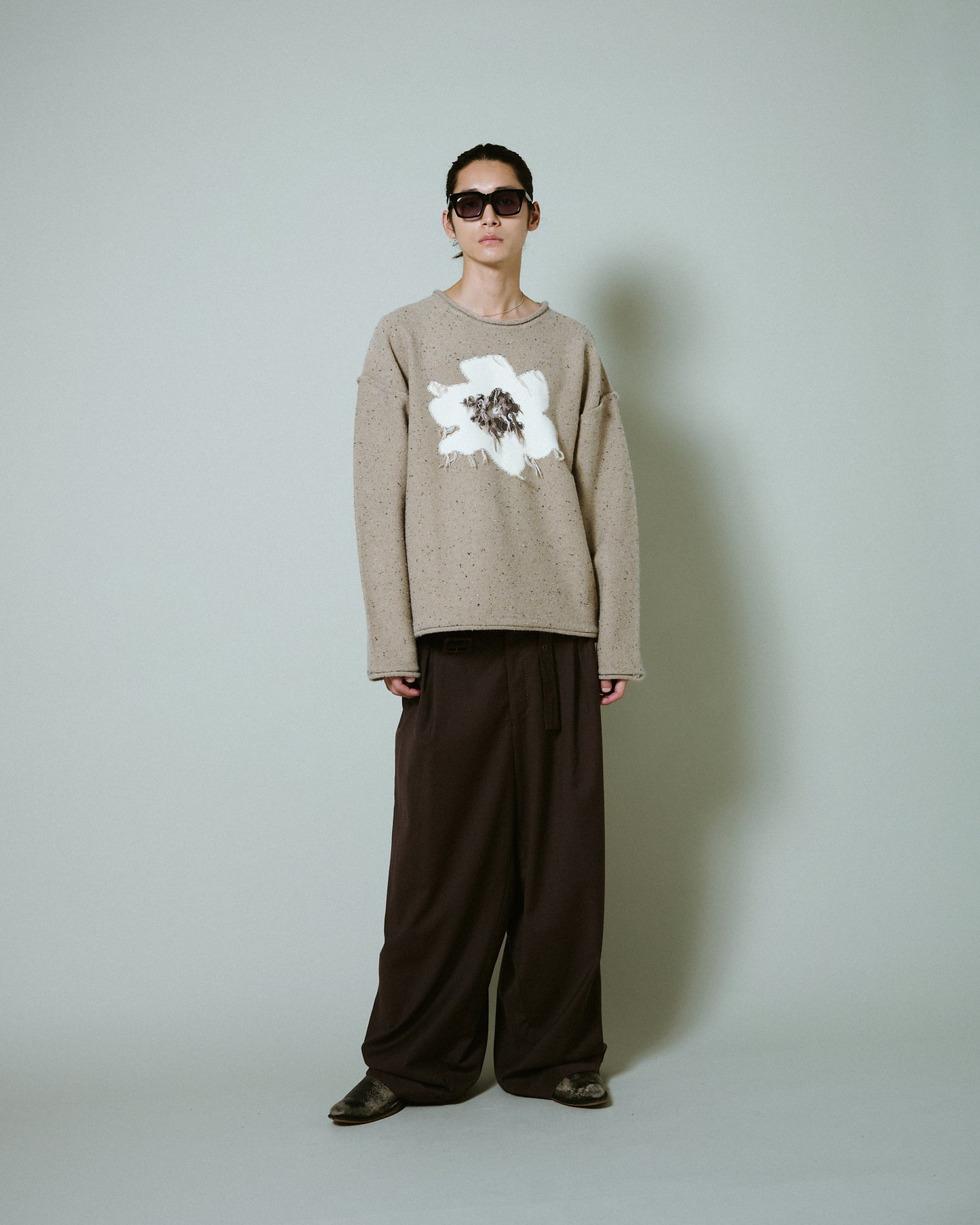 inside out flower motif nep sweater