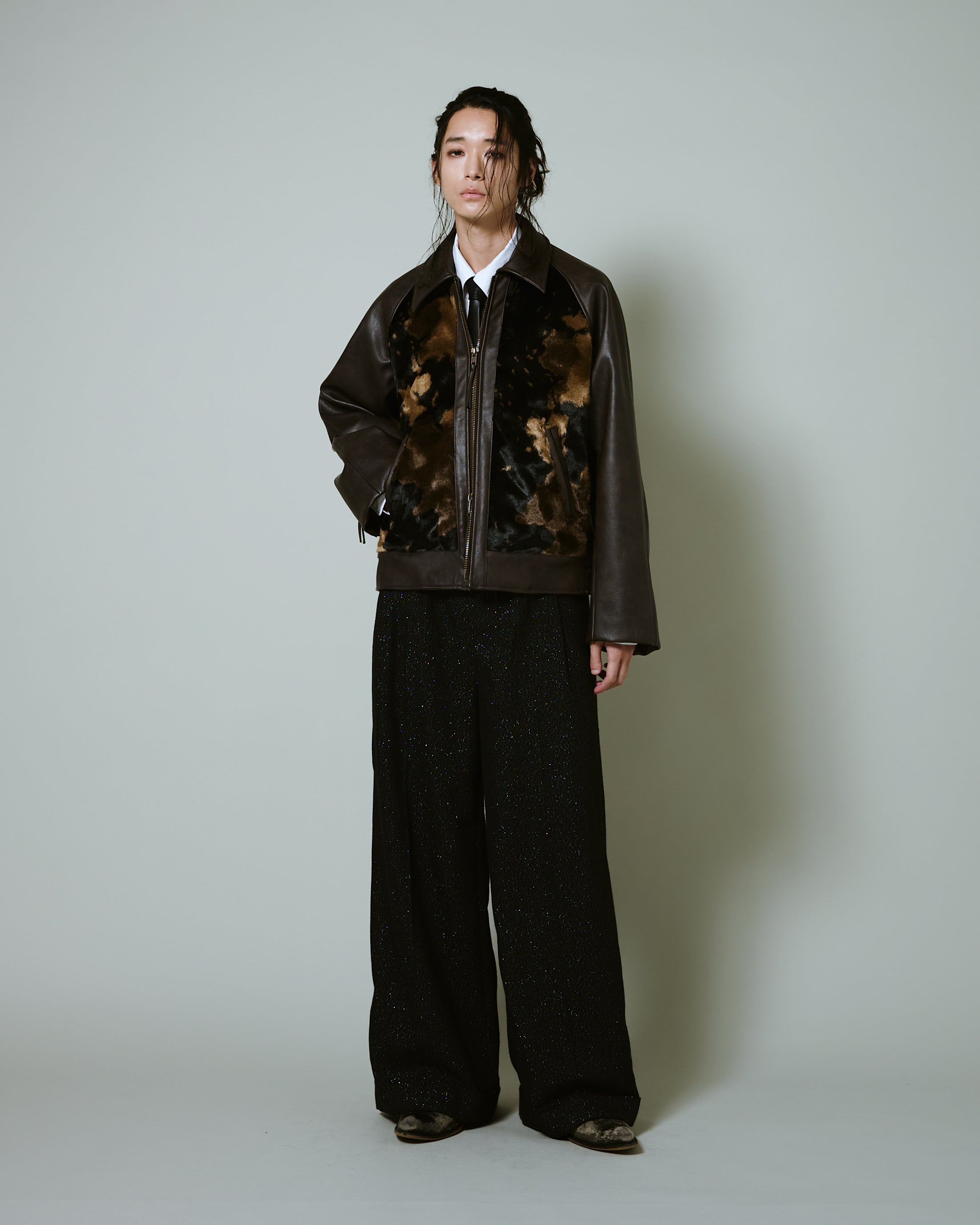 FAUX HAIRCALF LEATHER JACKET – CAMPHOR WOOD - OFFICIAL ONLINE