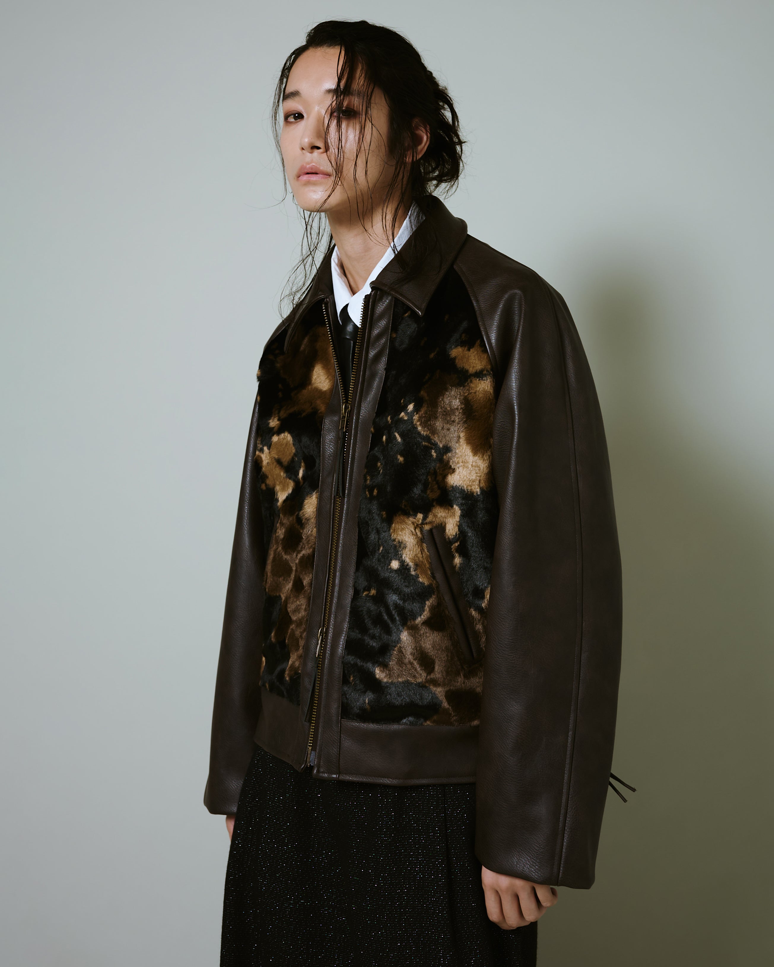 Camphor wood フェイクハラコレザージャケット FAUX HAIRCALF LEATHER JACKET – CAMPHOR WOOD - OFFICIAL ONLINE