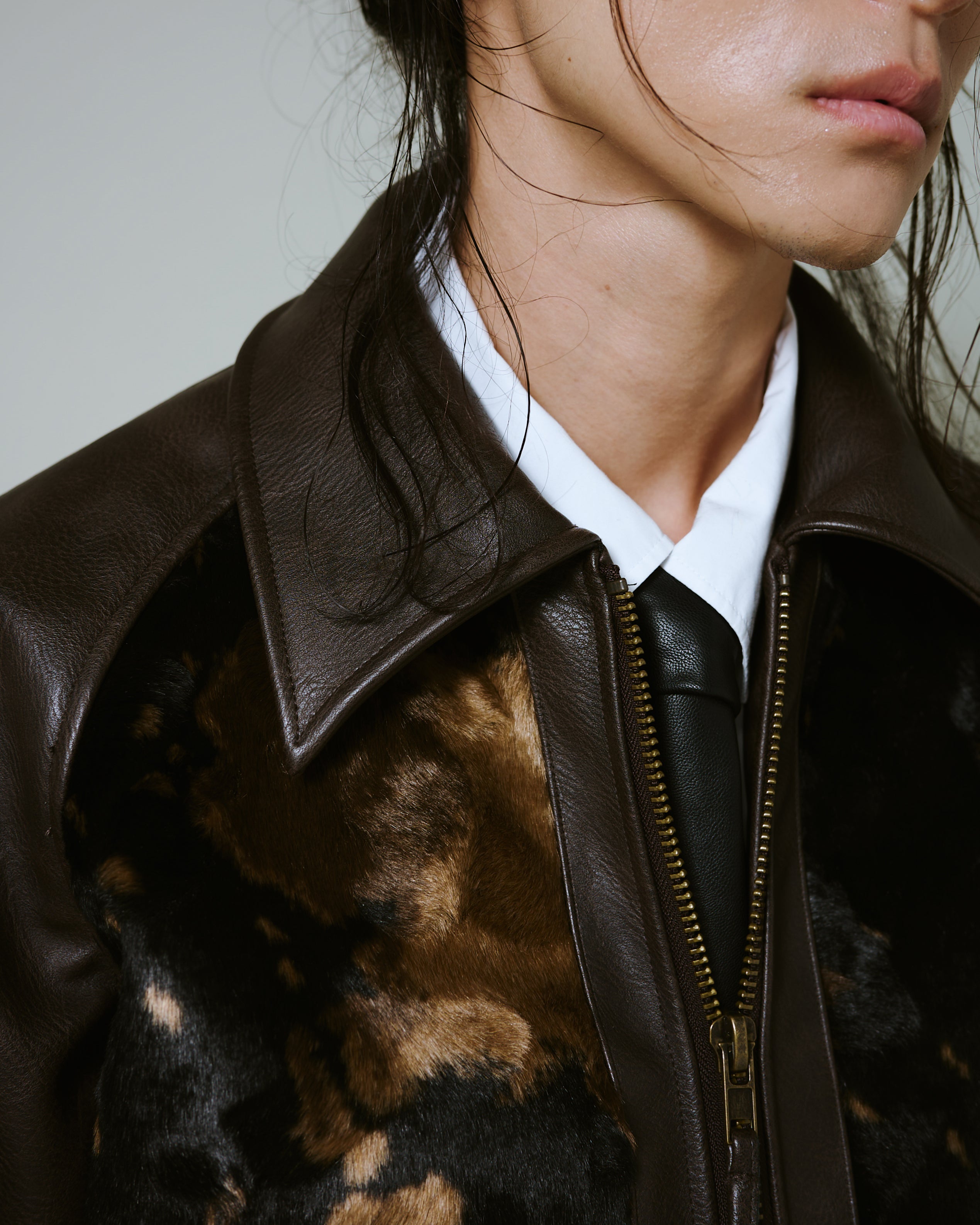 FAUX HAIRCALF LEATHER JACKET – CAMPHOR WOOD - OFFICIAL ONLINE