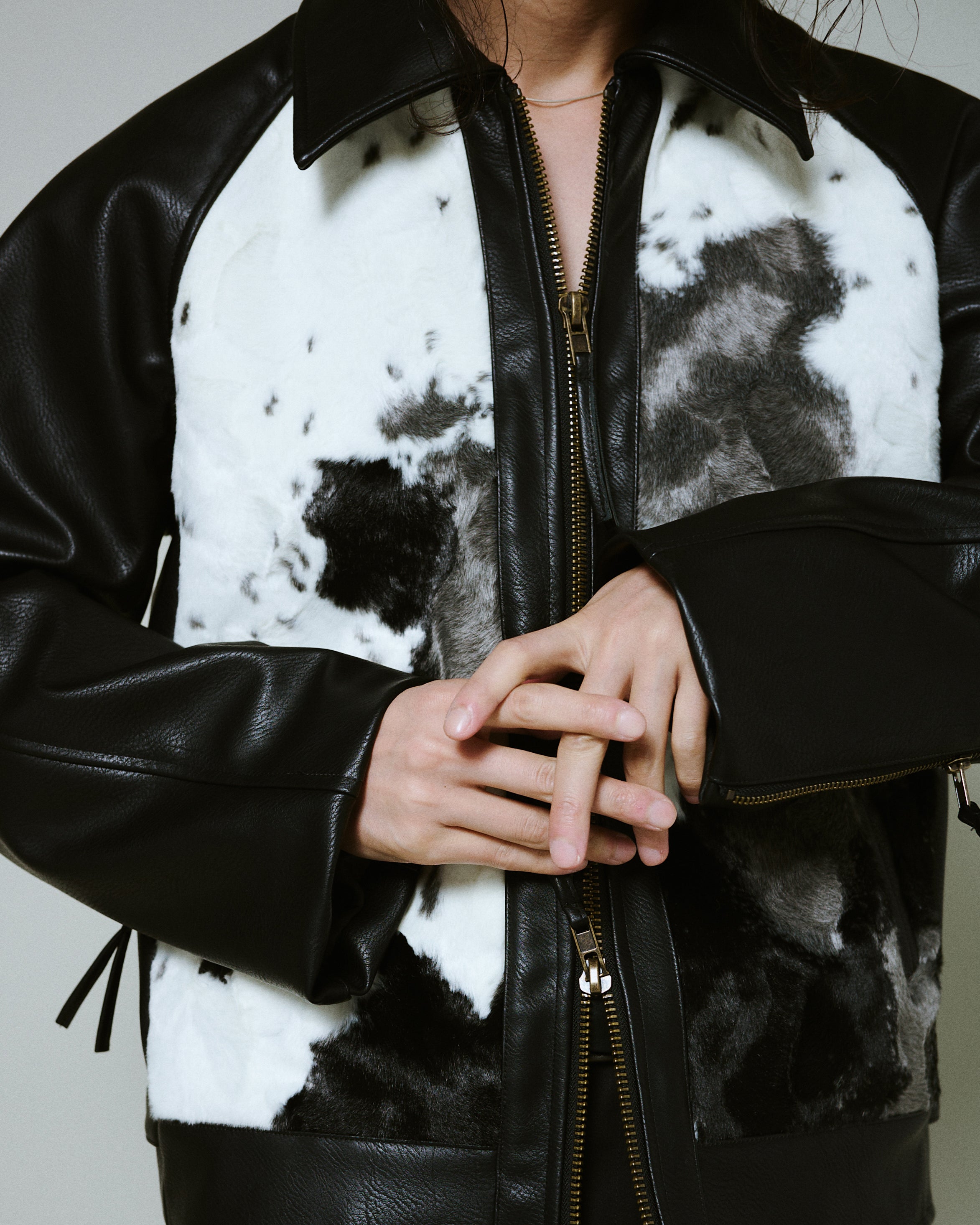 FAUX HAIRCALF LEATHER JACKET – CAMPHOR WOOD - OFFICIAL ONLINE