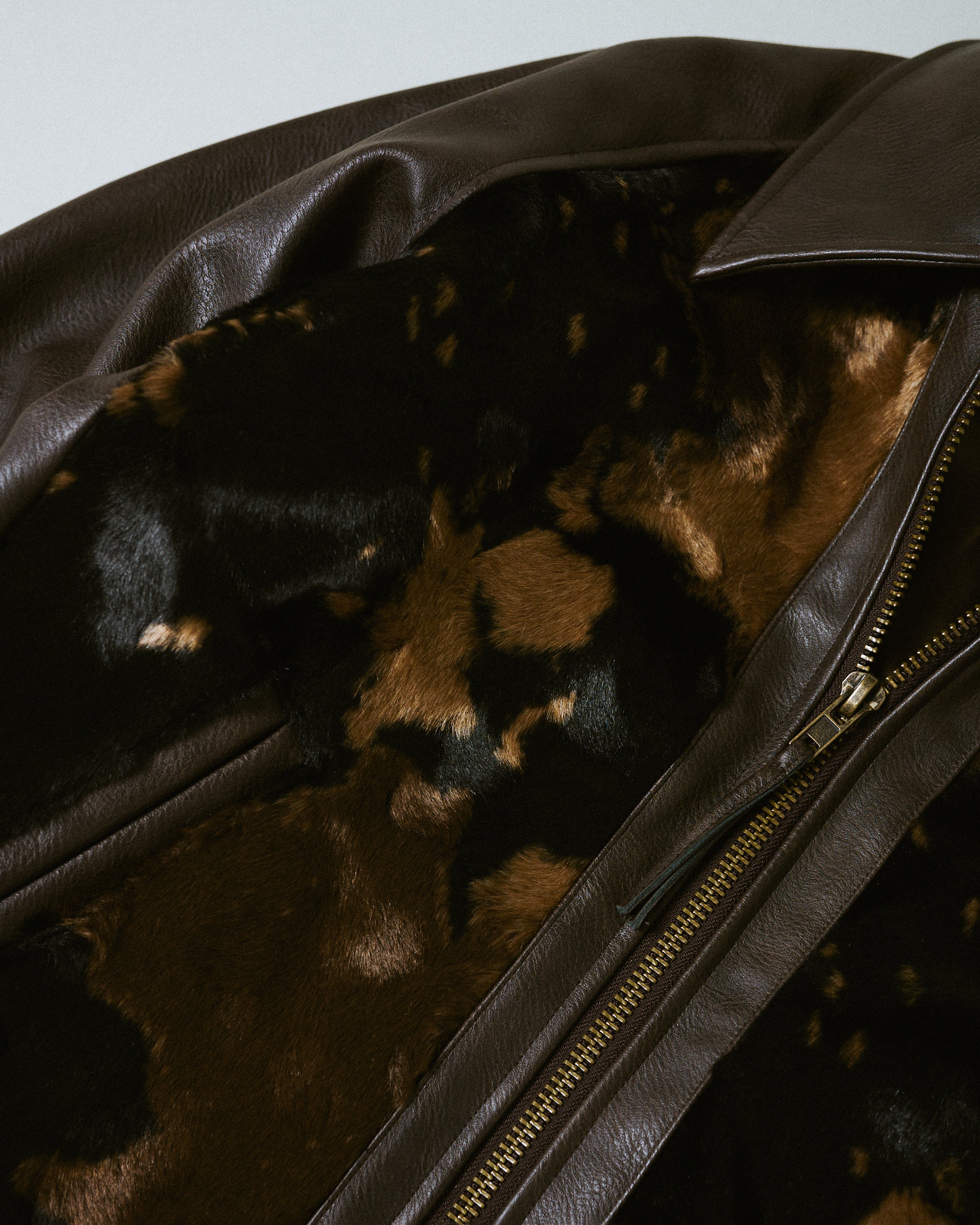 FAUX HAIRCALF LEATHER JACKET – CAMPHOR WOOD - OFFICIAL ONLINE