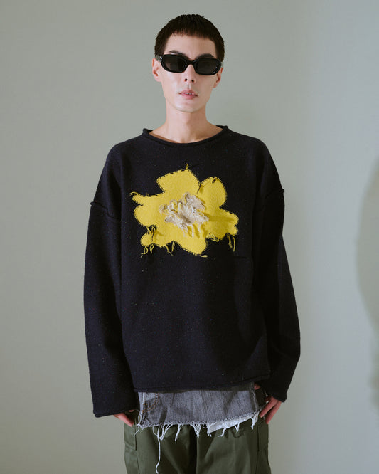 inside out flower motif nep sweater