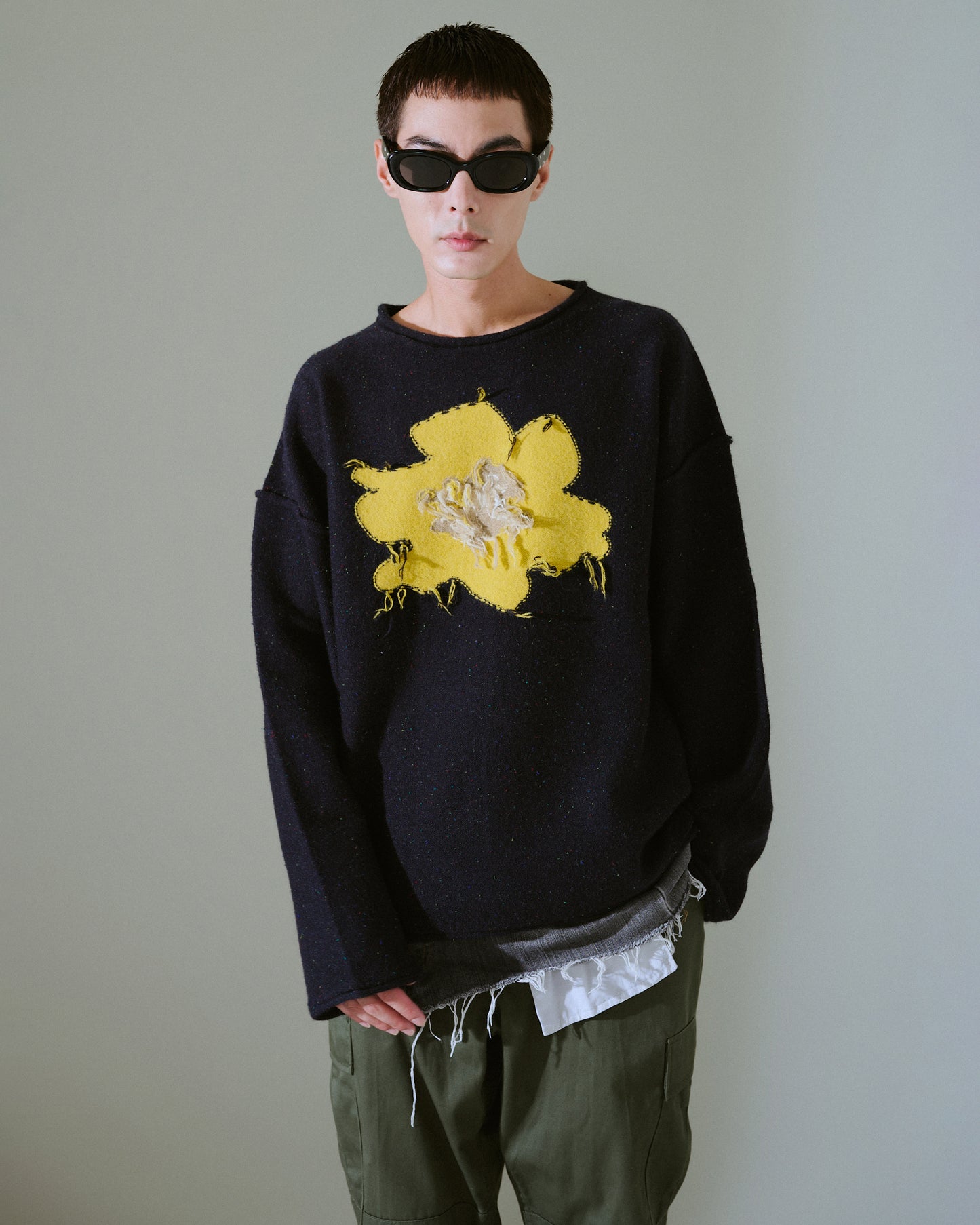 inside out flower motif nep sweater