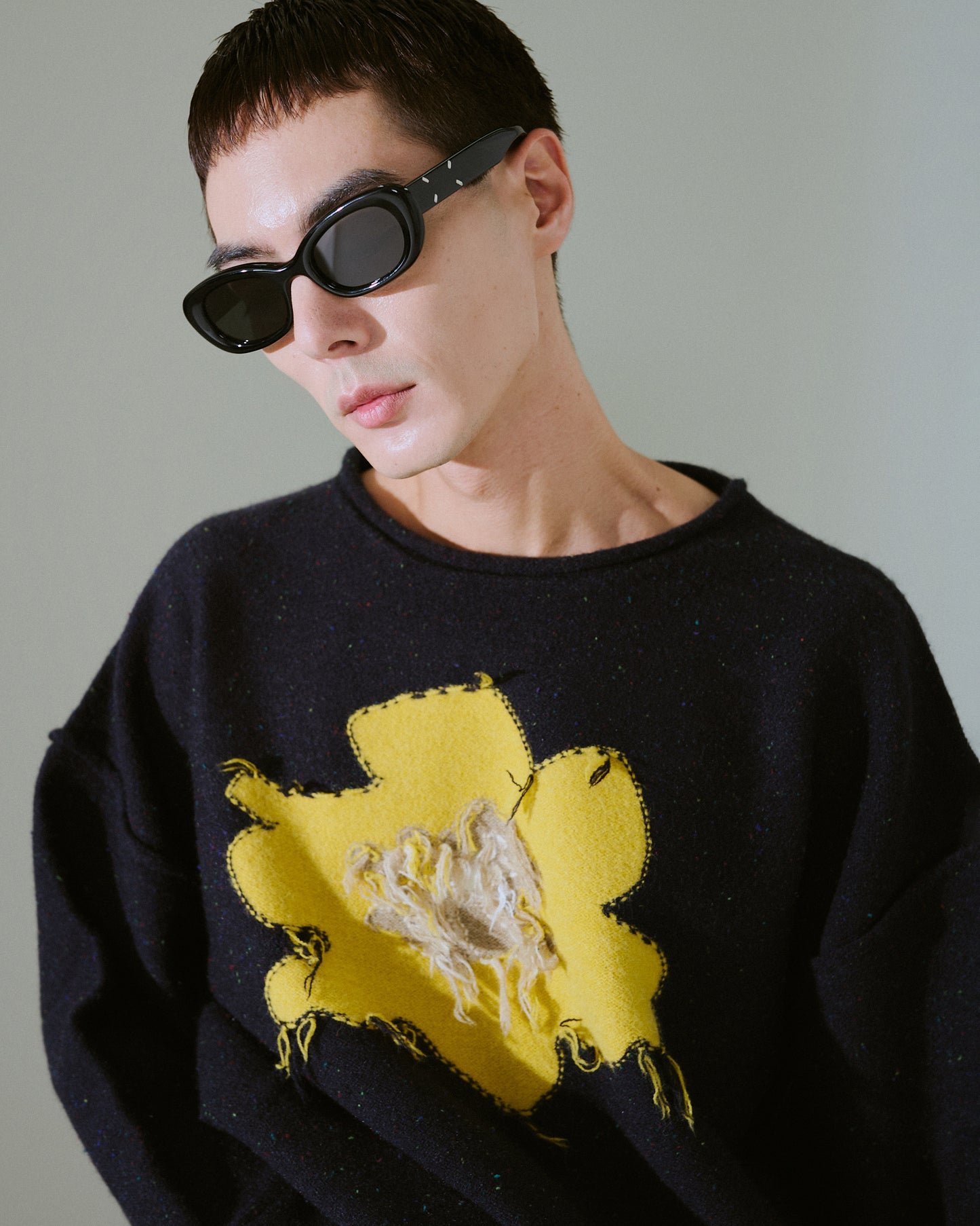 inside out flower motif nep sweater