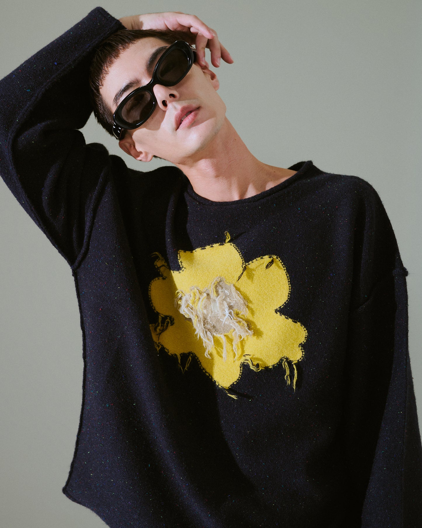 inside out flower motif nep sweater