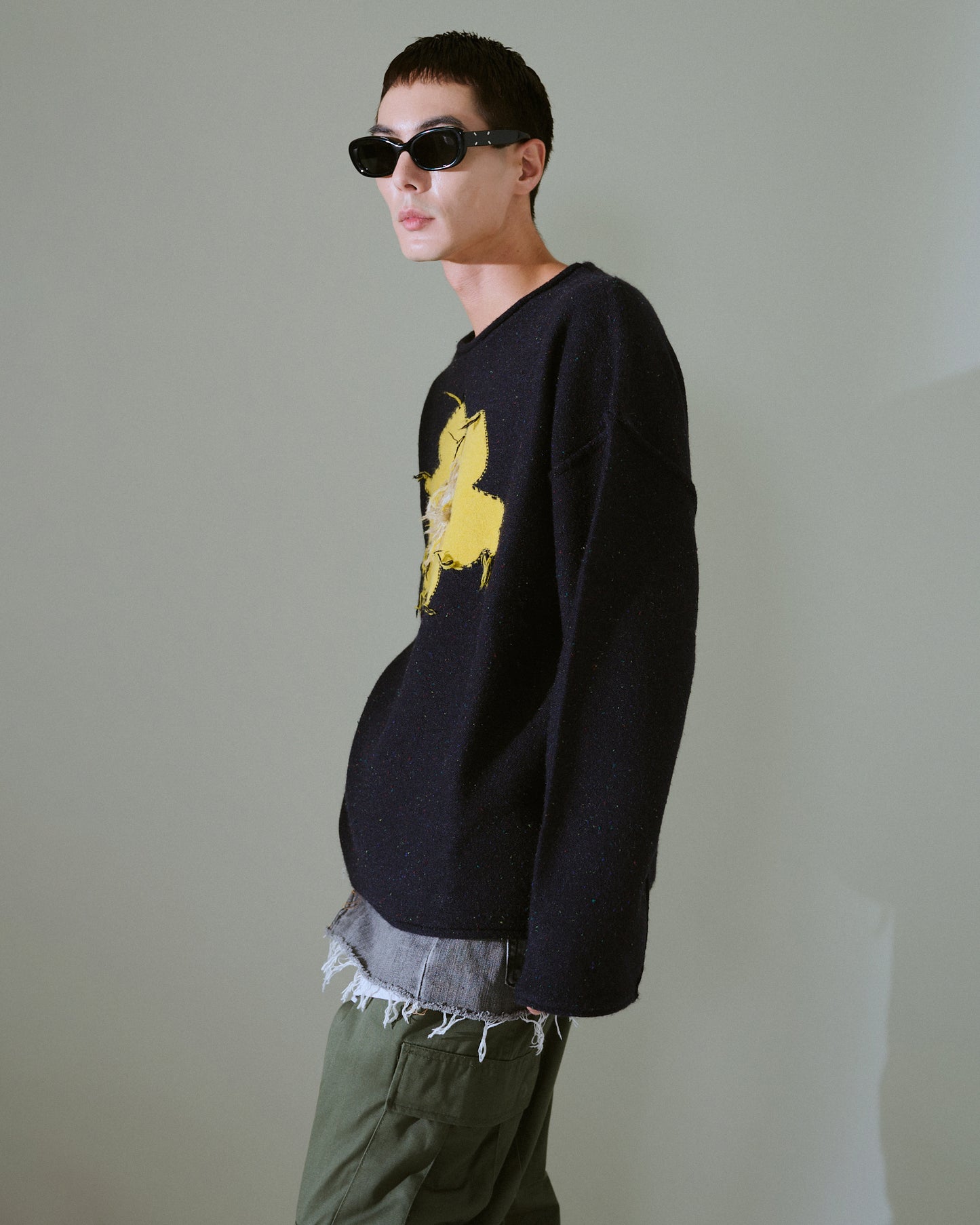 inside out flower motif nep sweater