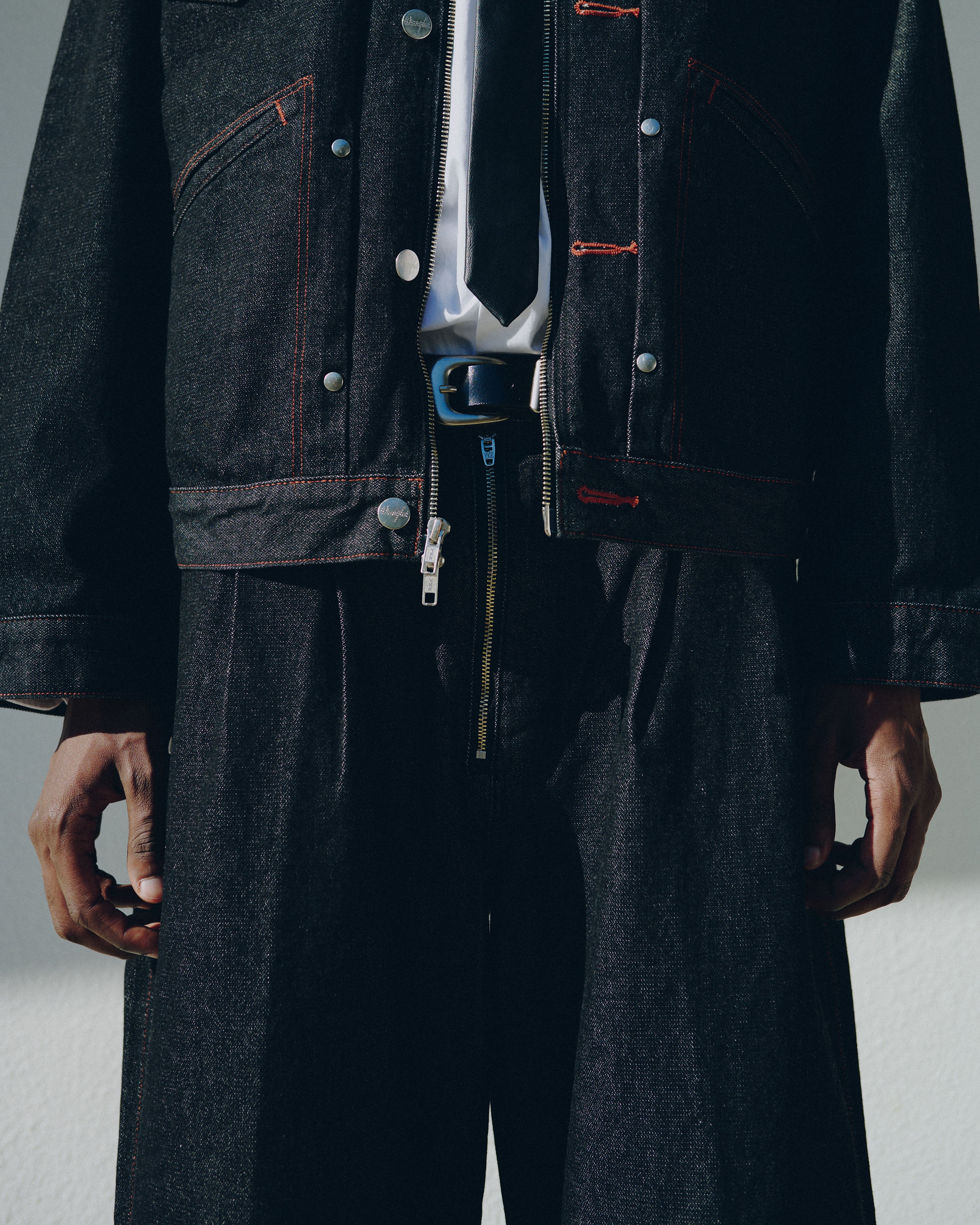 Wrangler × CamphorWood】 front zip 2tuck wide baggy flare broken