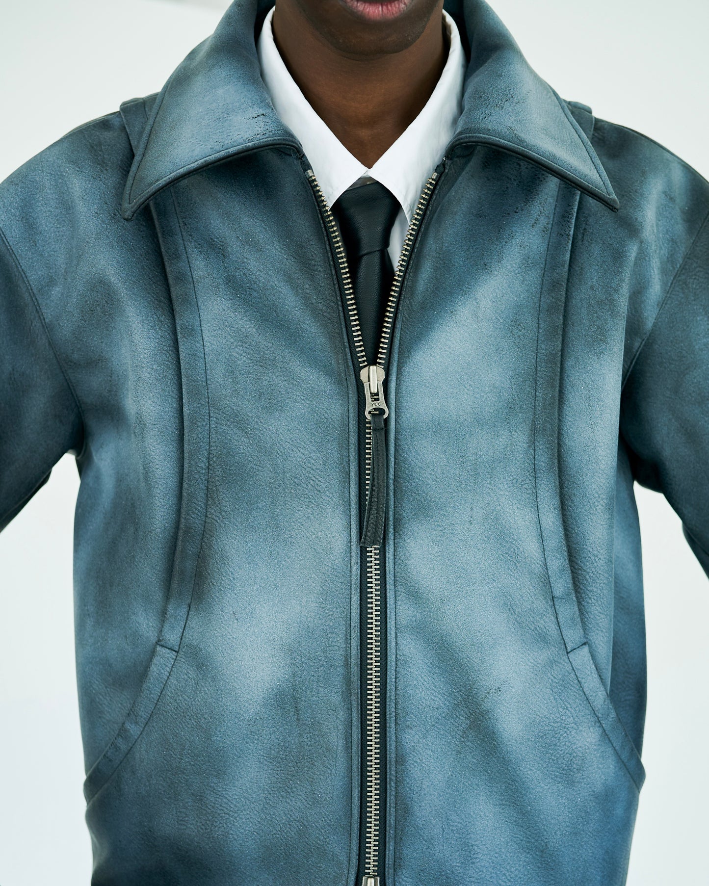 FADED SHORT LENGTH PU-LEATHER JACKET