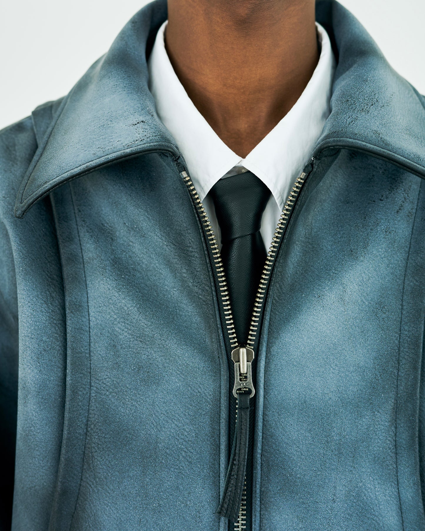 FADED SHORT LENGTH PU-LEATHER JACKET