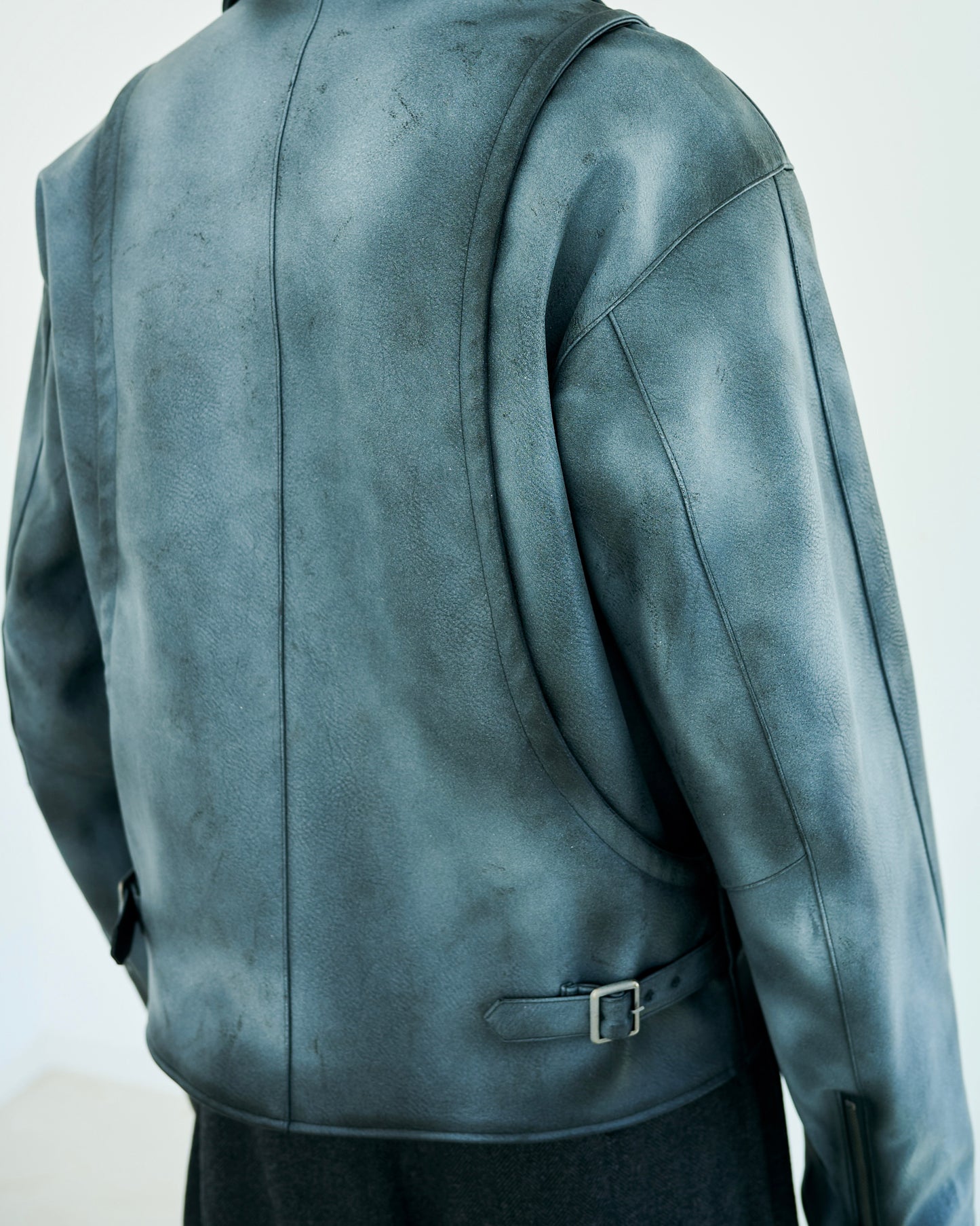 FADED SHORT LENGTH PU-LEATHER JACKET