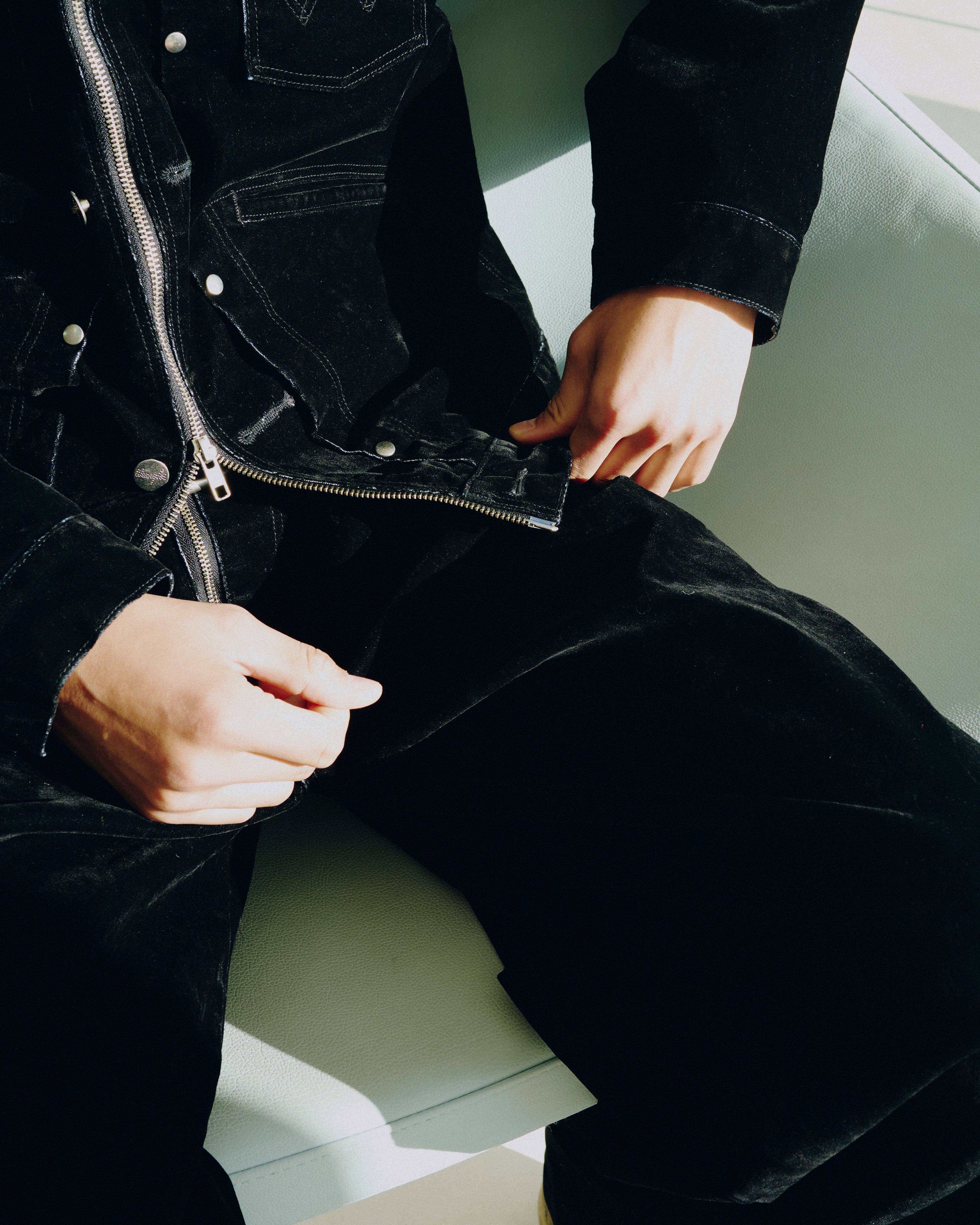 Wrangler × CamphorWood】 front zip flocky 2tuck wide baggy flare