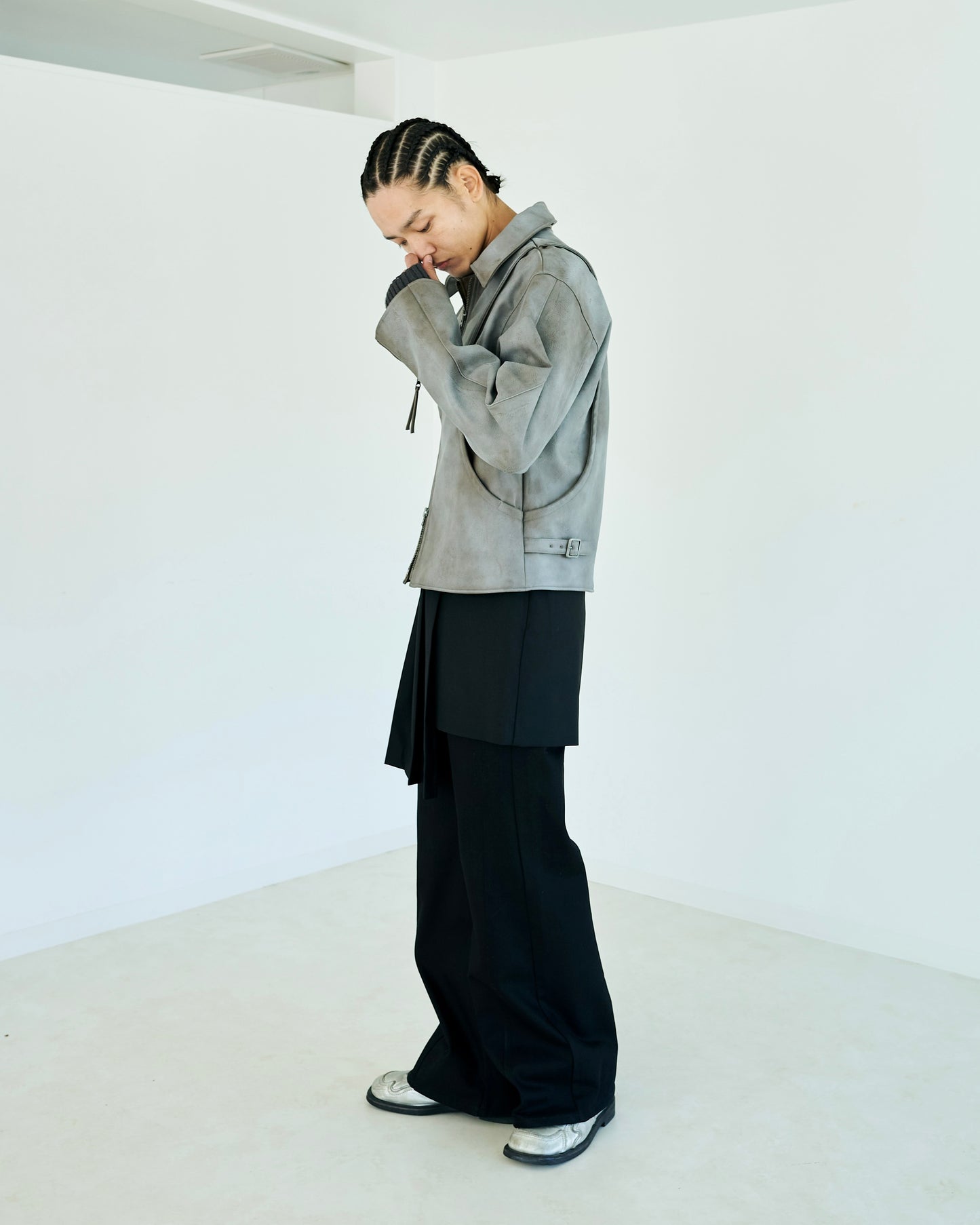 FADED SHORT LENGTH PU-LEATHER JACKET