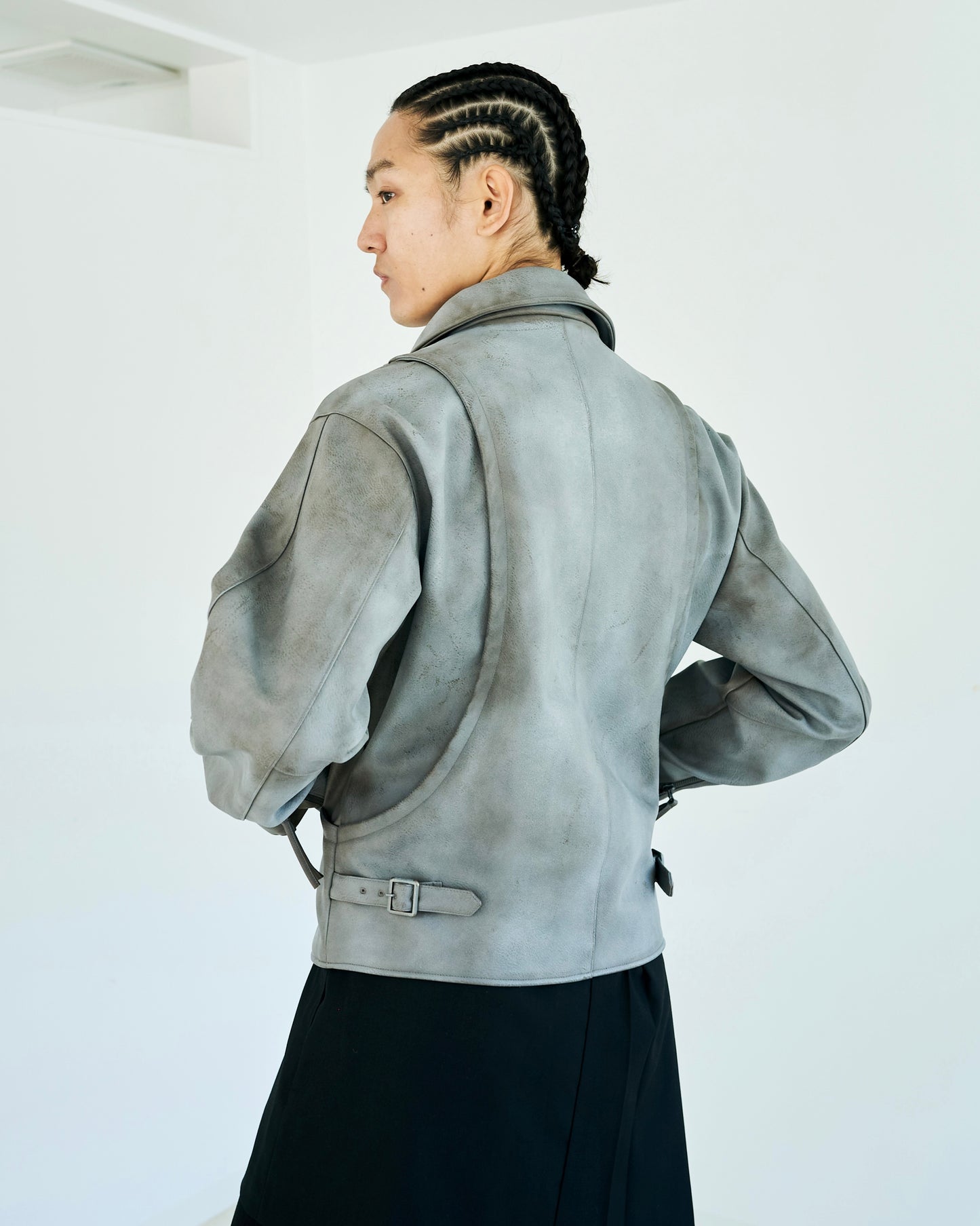 FADED SHORT LENGTH PU-LEATHER JACKET