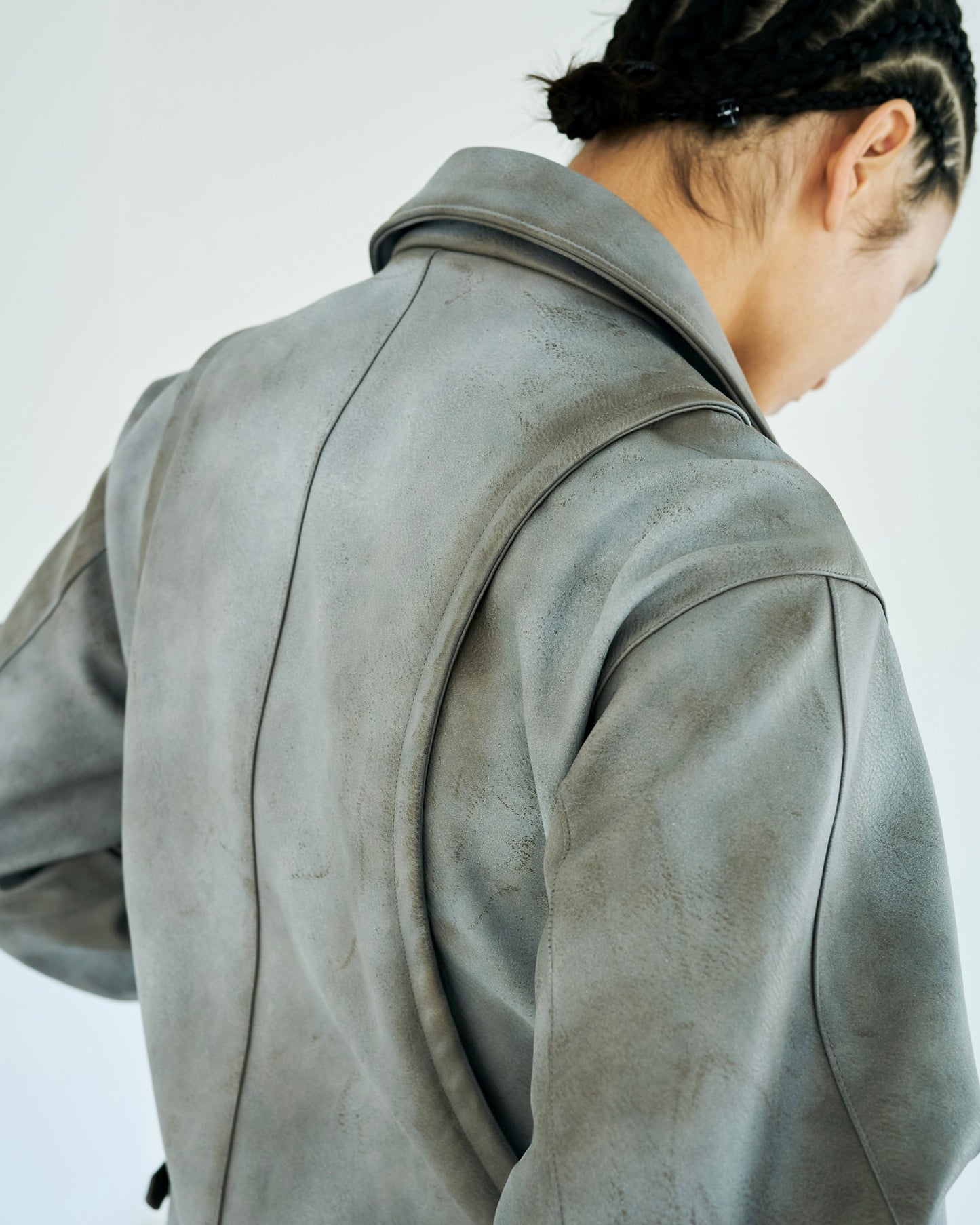 FADED SHORT LENGTH PU-LEATHER JACKET