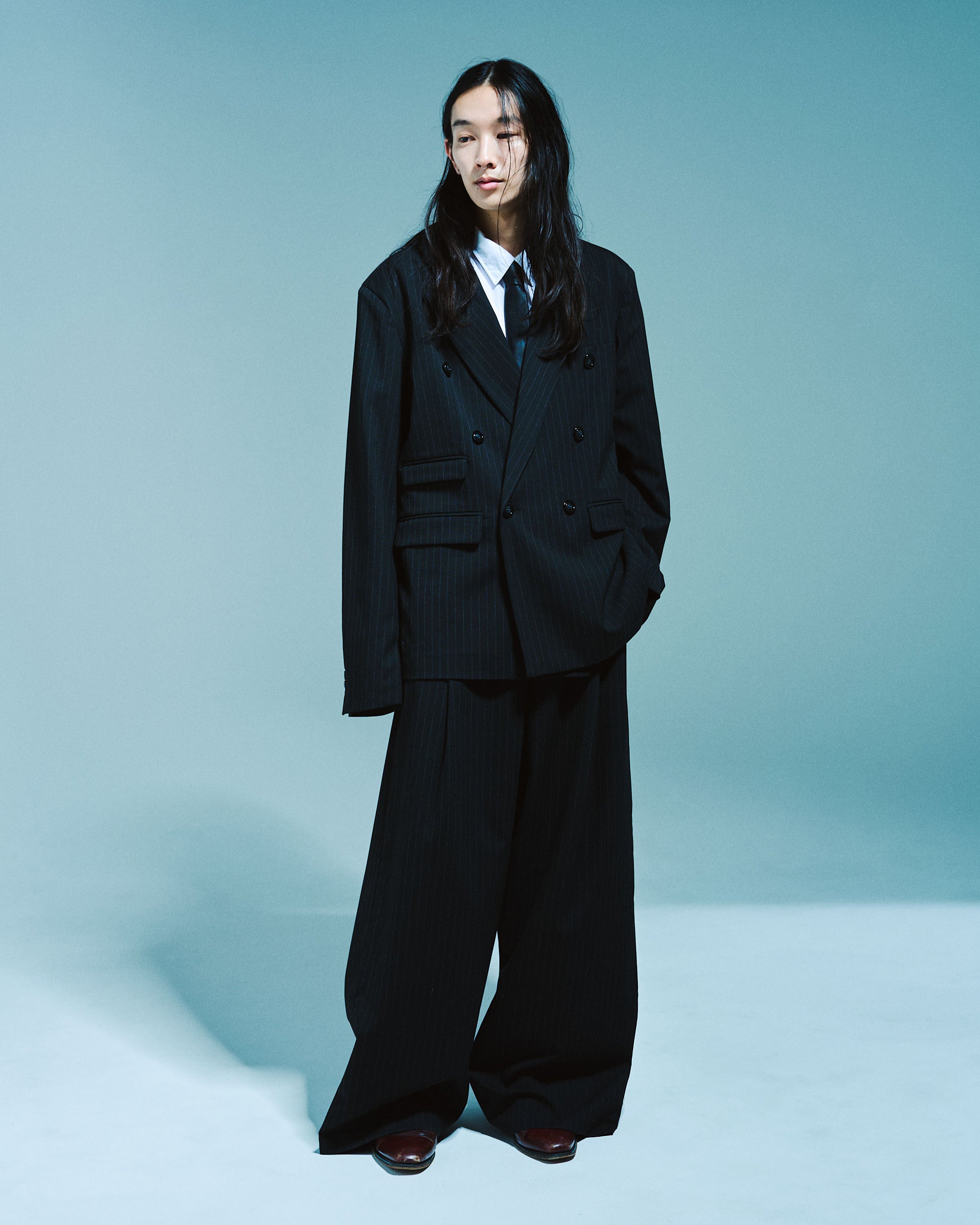 DOUBLE BREASTED STRIPE TAILORED JACKET – CAMPHOR WOOD - OFFICIAL