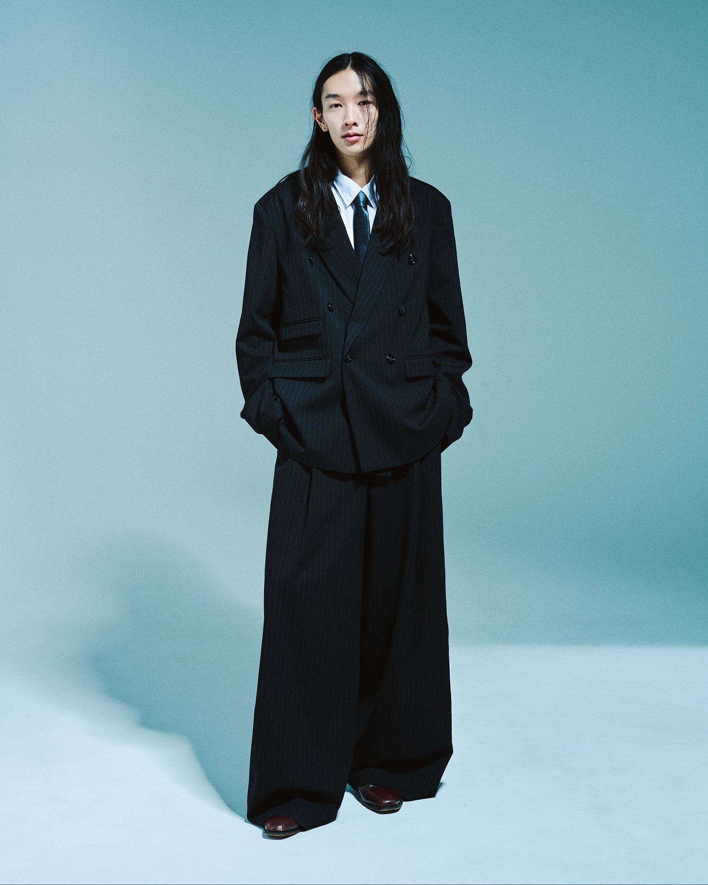 1TUCK WIDE BAGGY STRIPE SLACKS