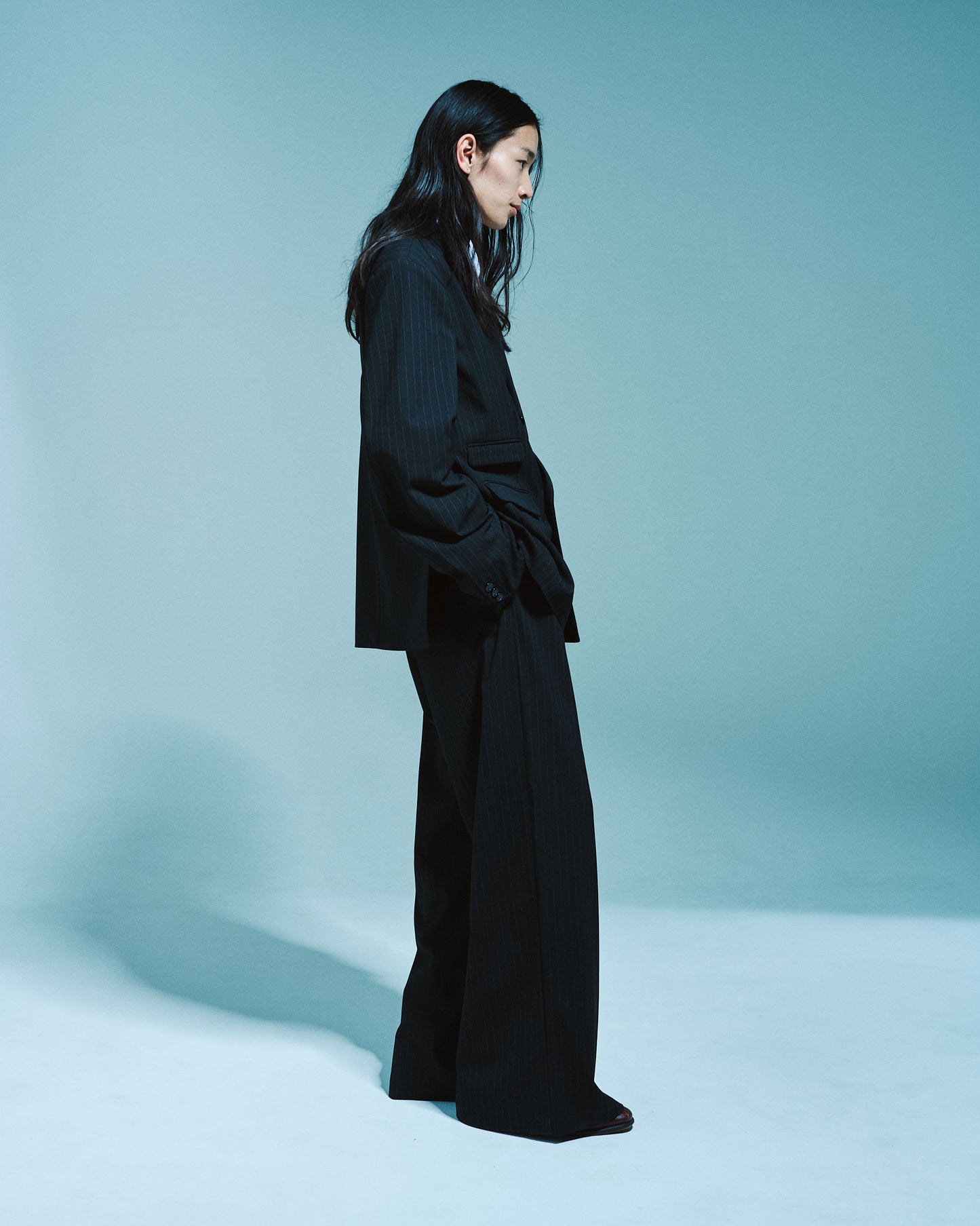 1TUCK WIDE BAGGY STRIPE SLACKS