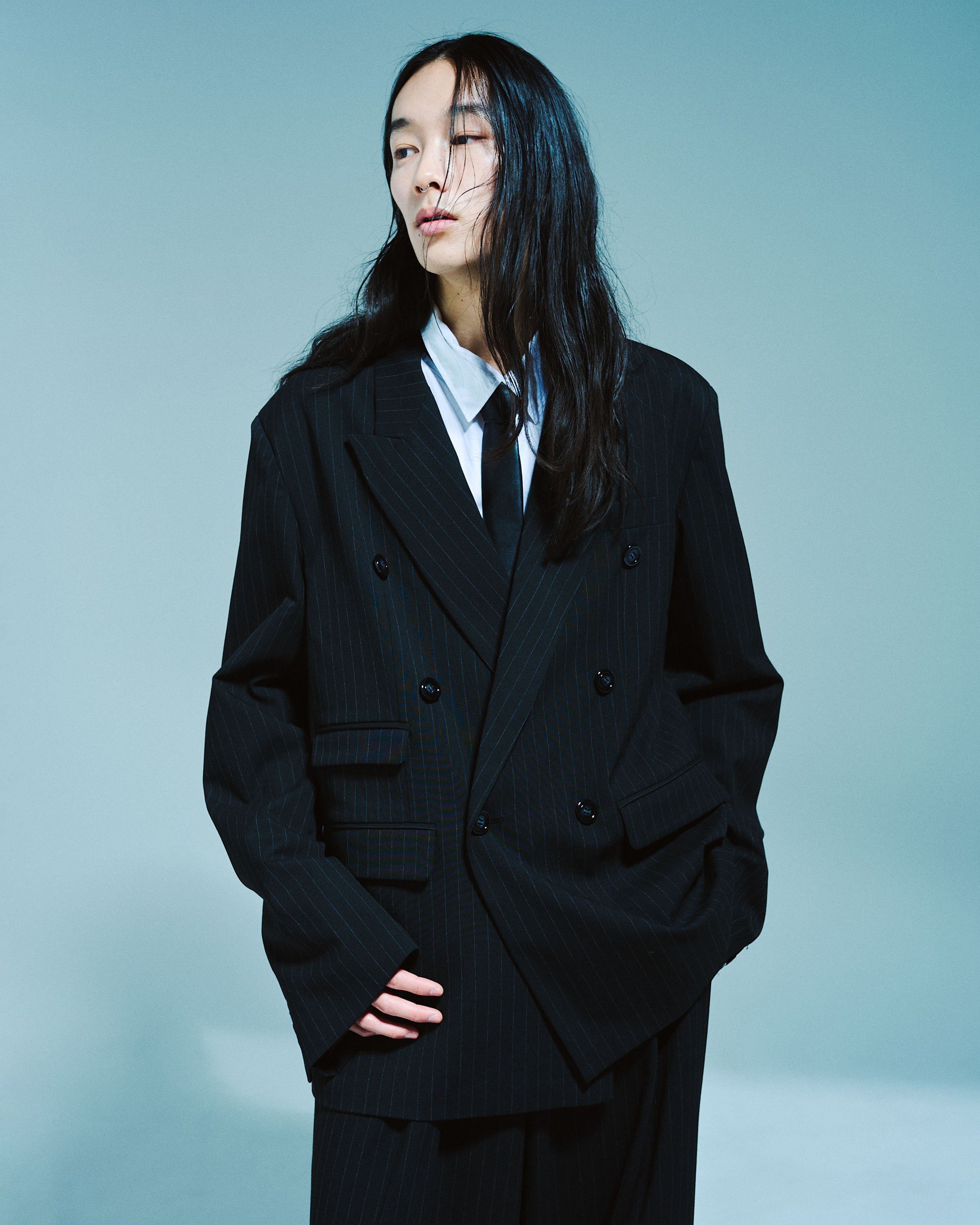 DOUBLE BREASTED STRIPE TAILORED JACKET – CAMPHOR WOOD - OFFICIAL