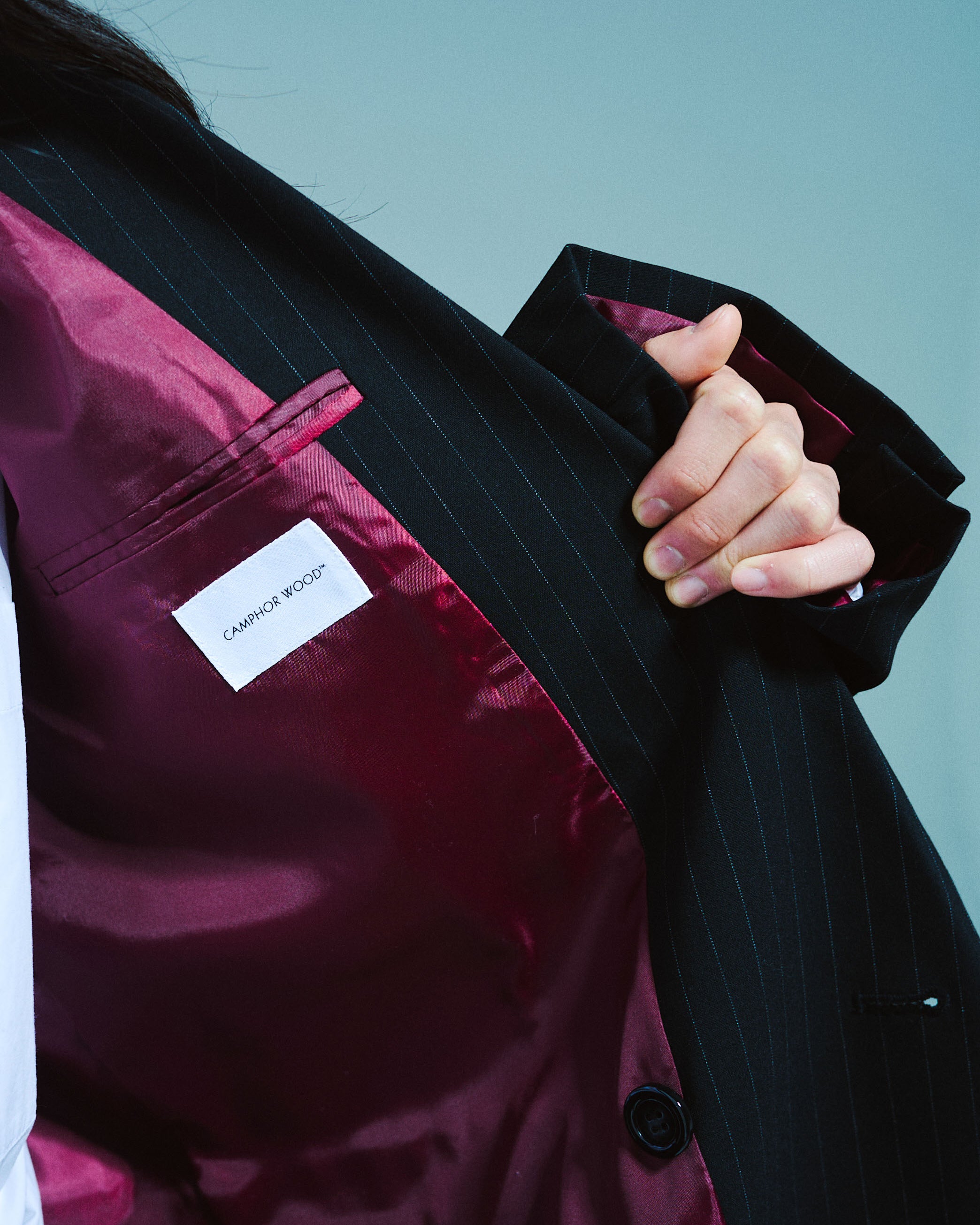 DOUBLE BREASTED STRIPE TAILORED JACKET – CAMPHOR WOOD - OFFICIAL