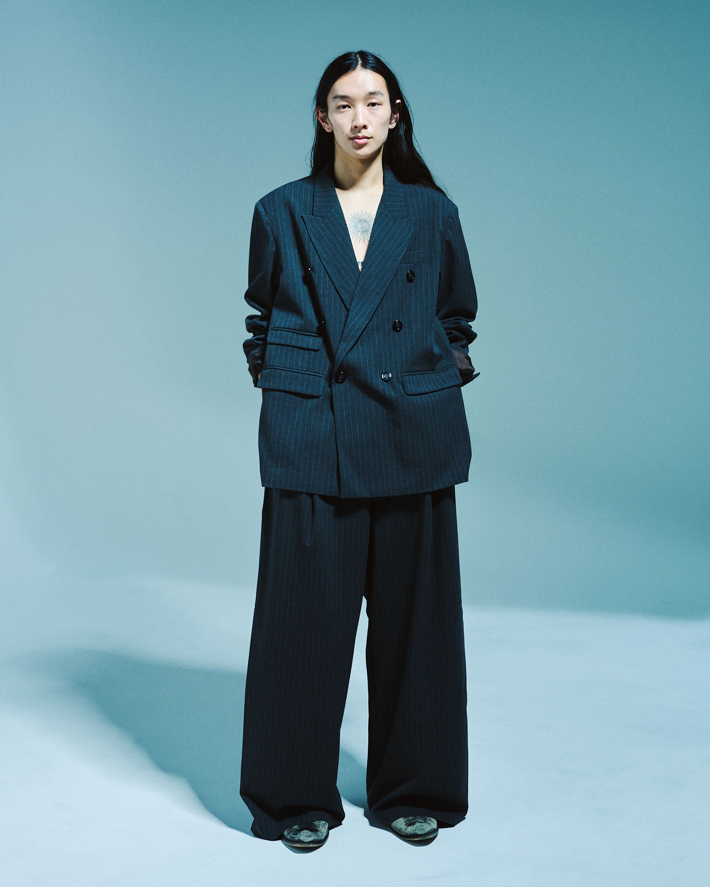 DOUBLE BREASTED STRIPE TAILORED JACKET – CAMPHOR WOOD - OFFICIAL