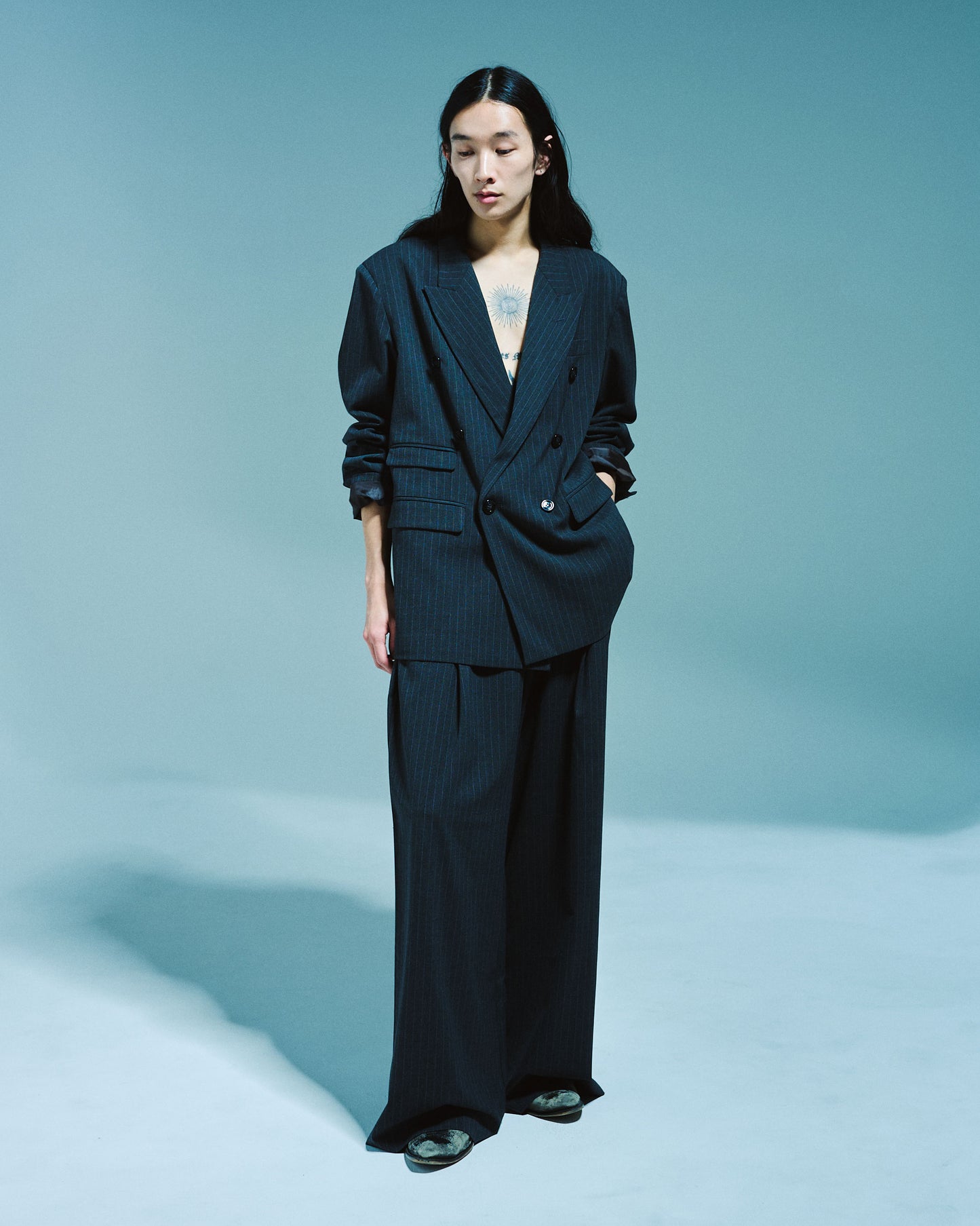 1TUCK WIDE BAGGY STRIPE SLACKS