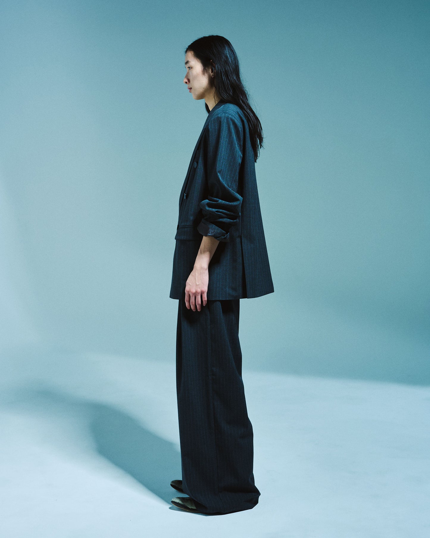 1TUCK WIDE BAGGY STRIPE SLACKS