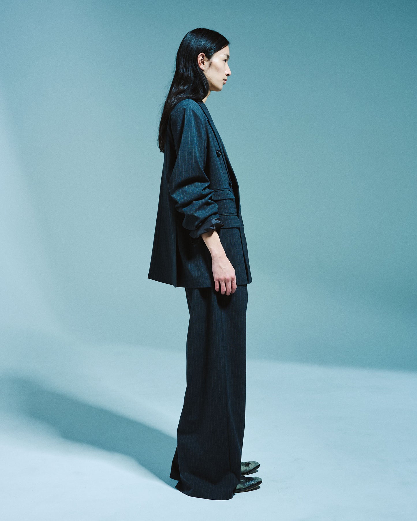 1TUCK WIDE BAGGY STRIPE SLACKS