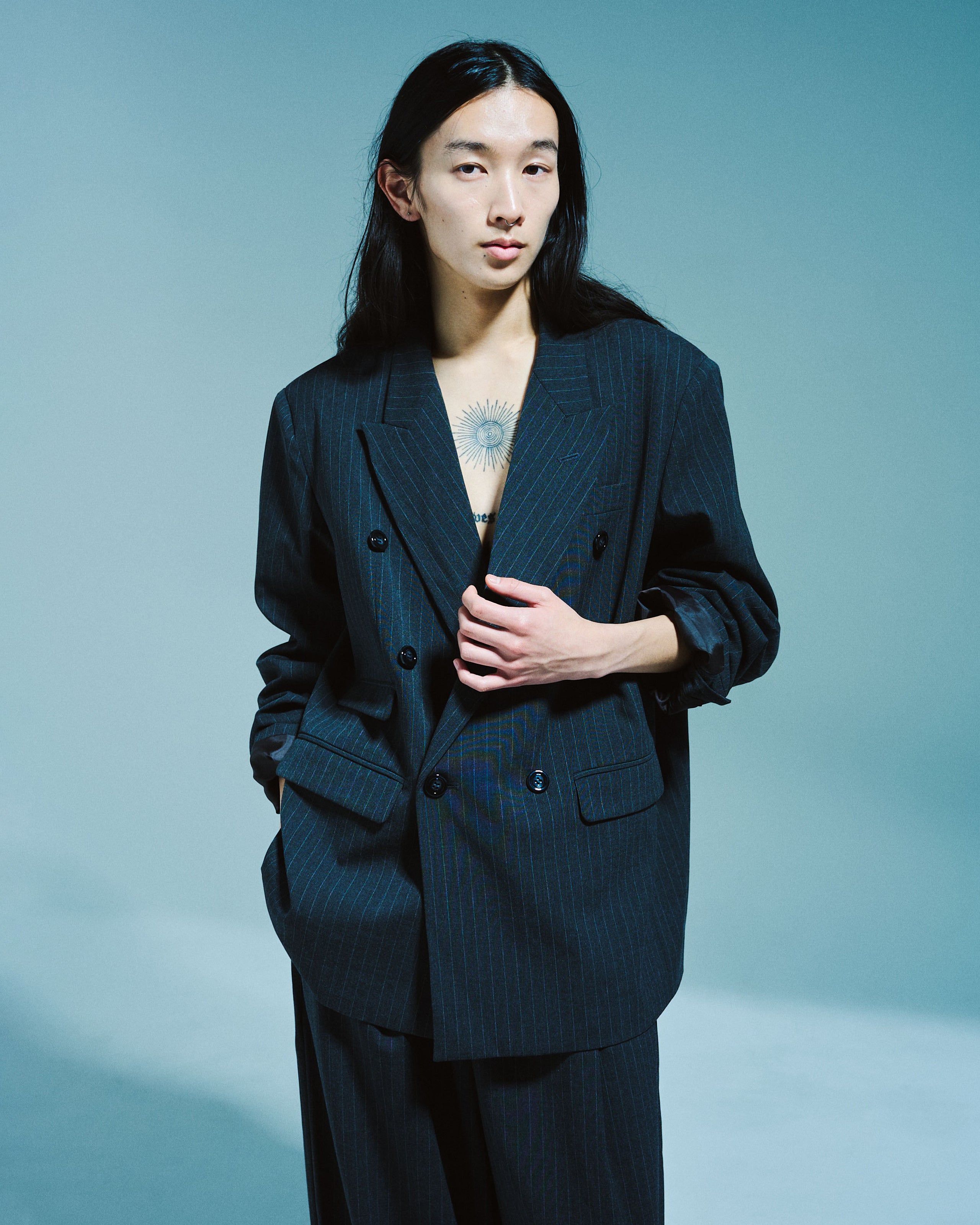 DOUBLE BREASTED STRIPE TAILORED JACKET – CAMPHOR WOOD - OFFICIAL