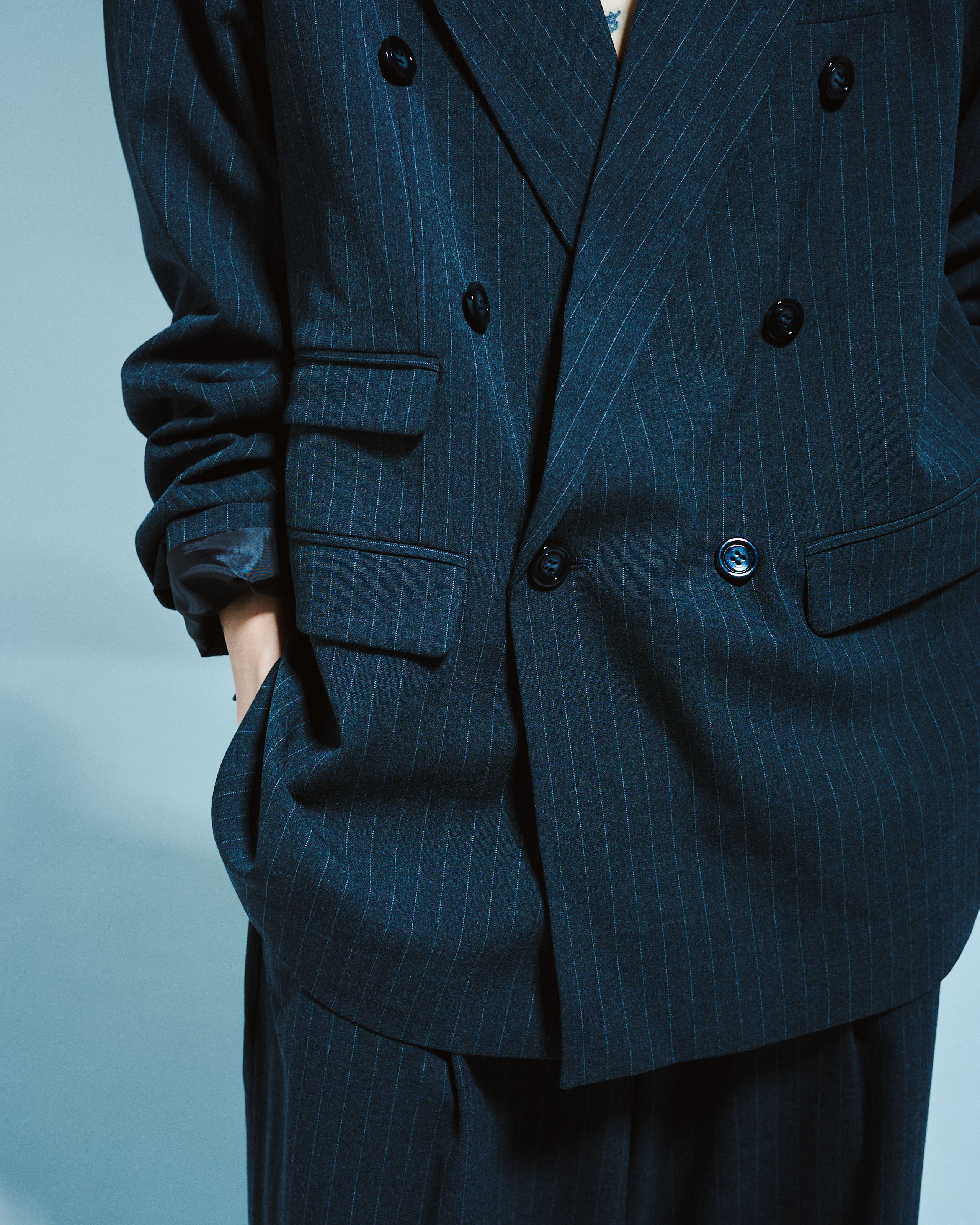 DOUBLE BREASTED STRIPE TAILORED JACKET – CAMPHOR WOOD - OFFICIAL