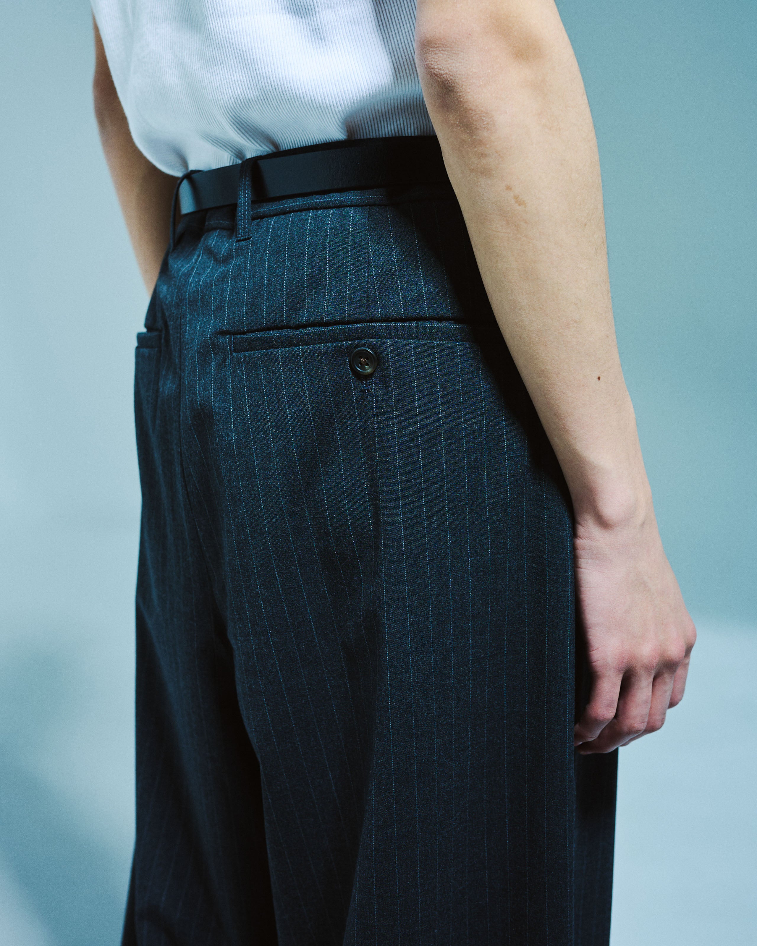 1TUCK WIDE BAGGY STRIPE SLACKS – CAMPHOR WOOD - OFFICIAL ONLINE
