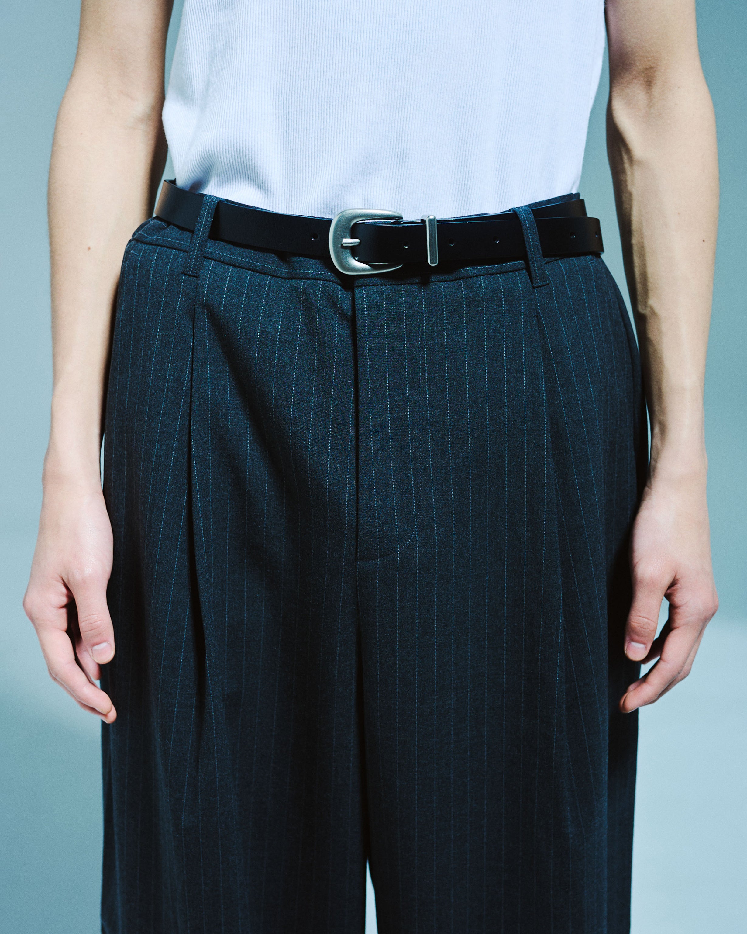 1TUCK WIDE BAGGY STRIPE SLACKS – CAMPHOR WOOD - OFFICIAL ONLINE