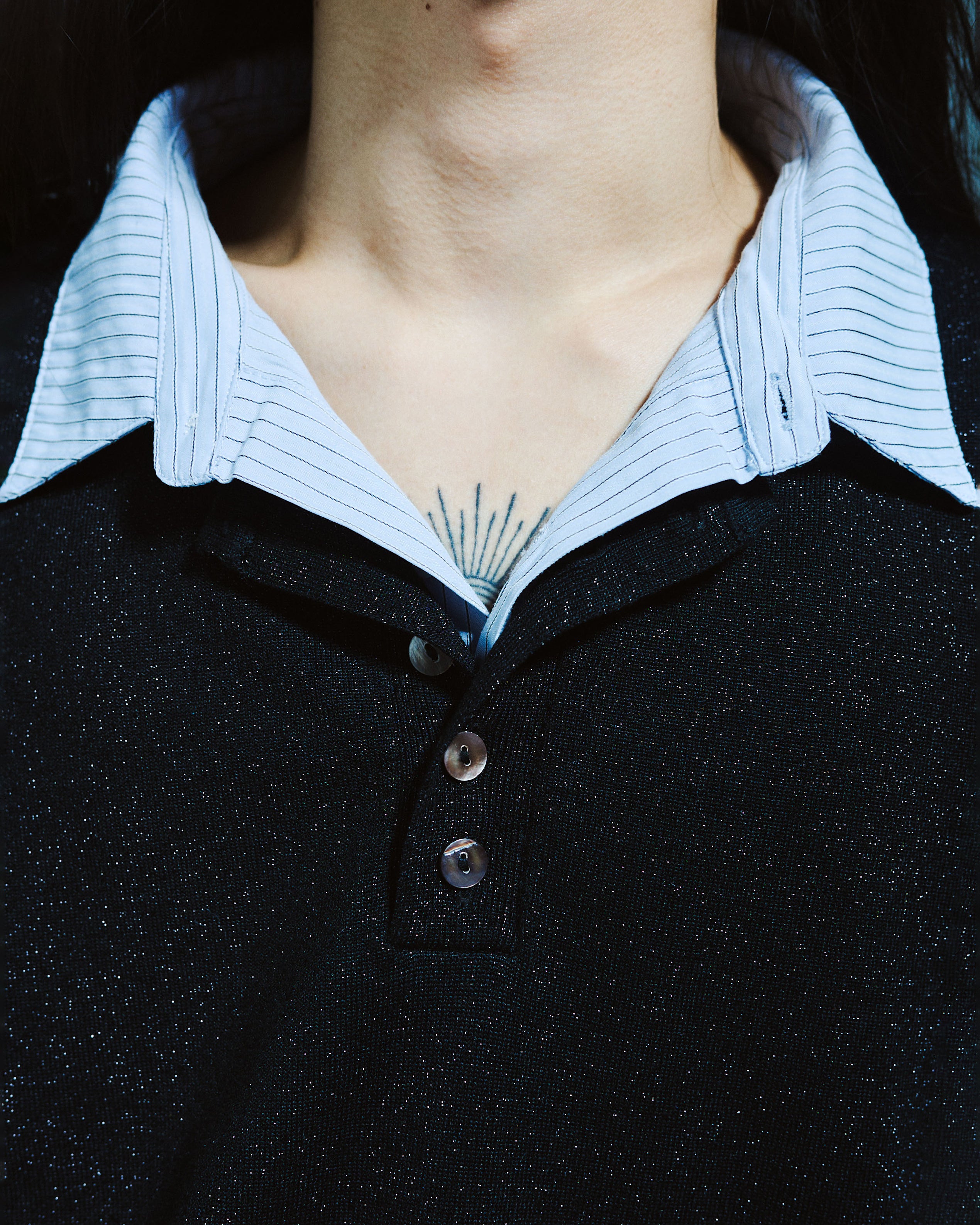 STRIPE SHIRT LAYERED LAME KNIT TOP – CAMPHOR WOOD - OFFICIAL