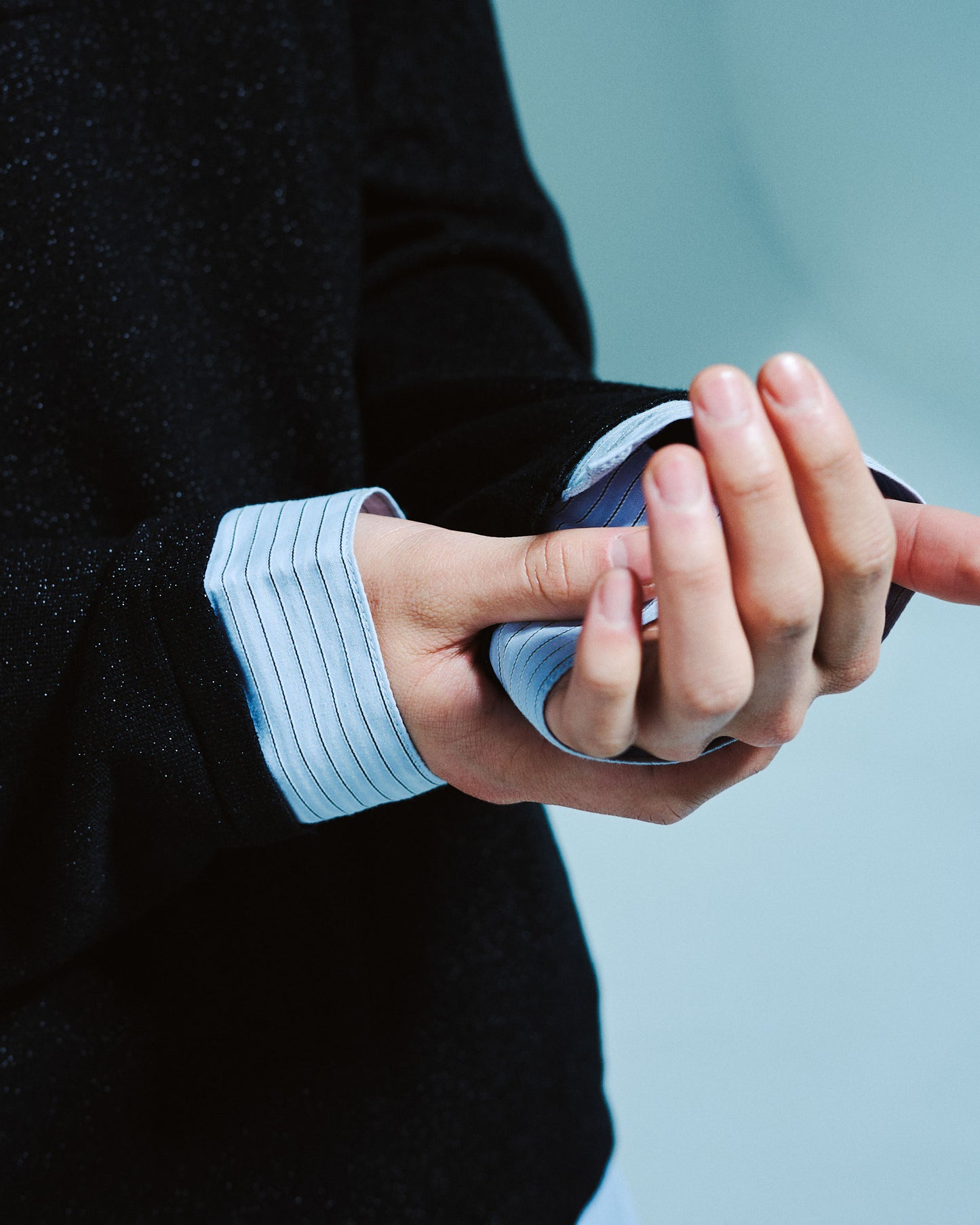 STRIPE SHIRT LAYERED LAME KNIT TOP