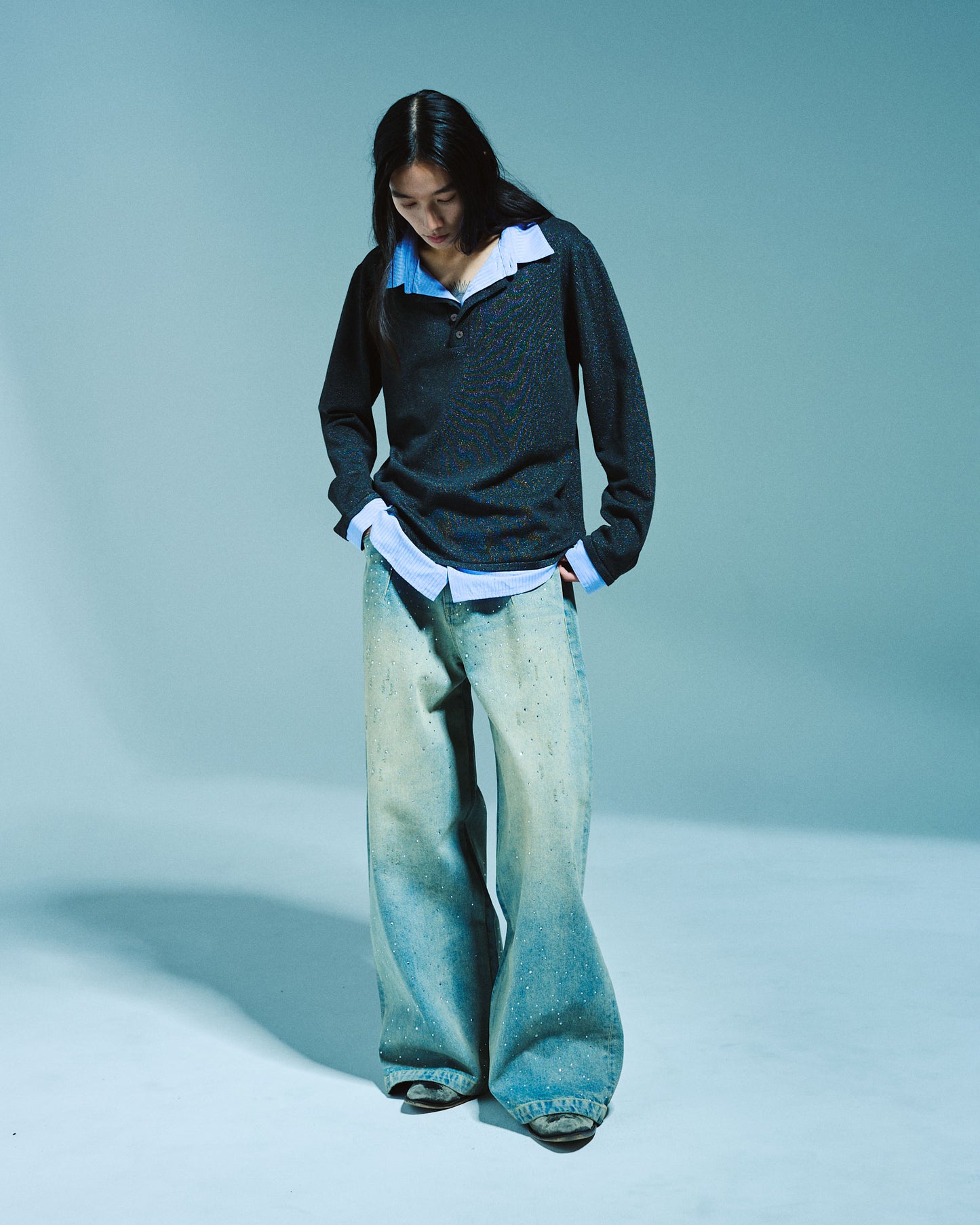 WIDE BAGGY RHINESTONE DENIM