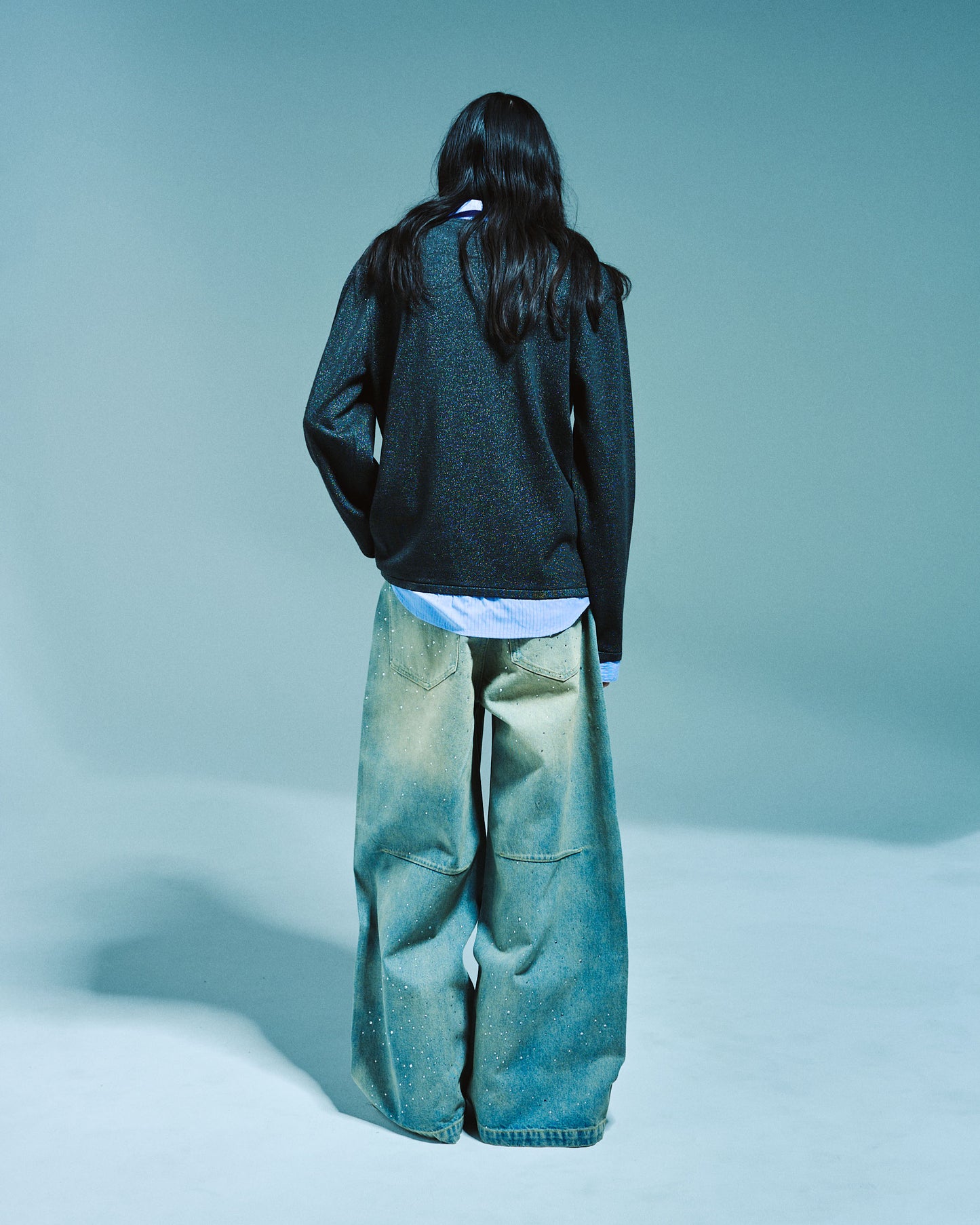 WIDE BAGGY RHINESTONE DENIM